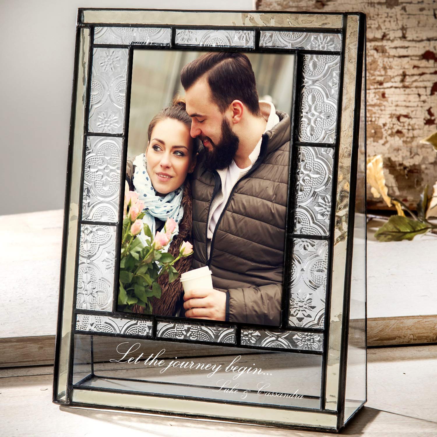 Personalized Engagement Photo Frame - 4x6 Engraved Glass Keepsake for Couples | Wedding Gift Idea