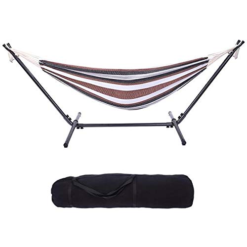 2 Person Heavy Duty Hammock Swing with Space-Saving Steel Stand - 250lb Capacity Adjustable Freestanding Hammock Bed for Outdoor, Garden, Yard, Patio - Includes Portable Carrying Bag | Perfect for Relaxation, Camping & Backyard Lounging