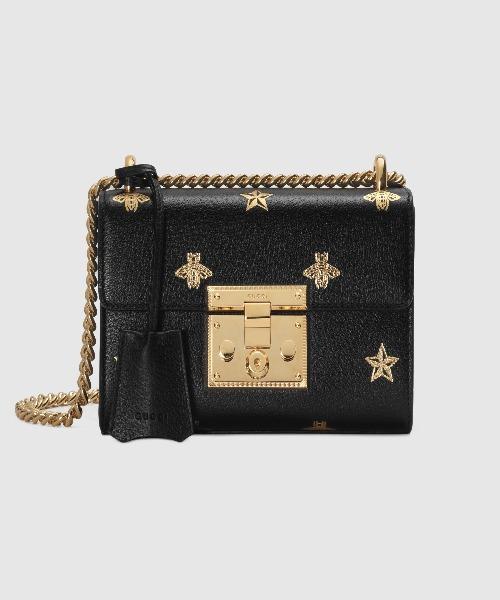 Gucci Padlock Bee Star Small Shoulder Bag for Women - Black Leather Crossbody Purse with Gold-Tone Hardware | Perfect for Date Night, Travel & Everyday Use