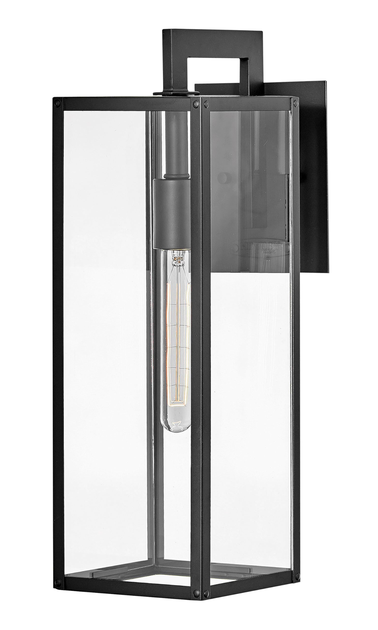 Hinkley Max 2594BK Medium Outdoor Wall Mount Lantern - Hand-Welded Aluminum Frame, Clear Glass Panels, Contemporary Industrial Style - Black - Perfect for Porch, Patio, and Garden Lighting