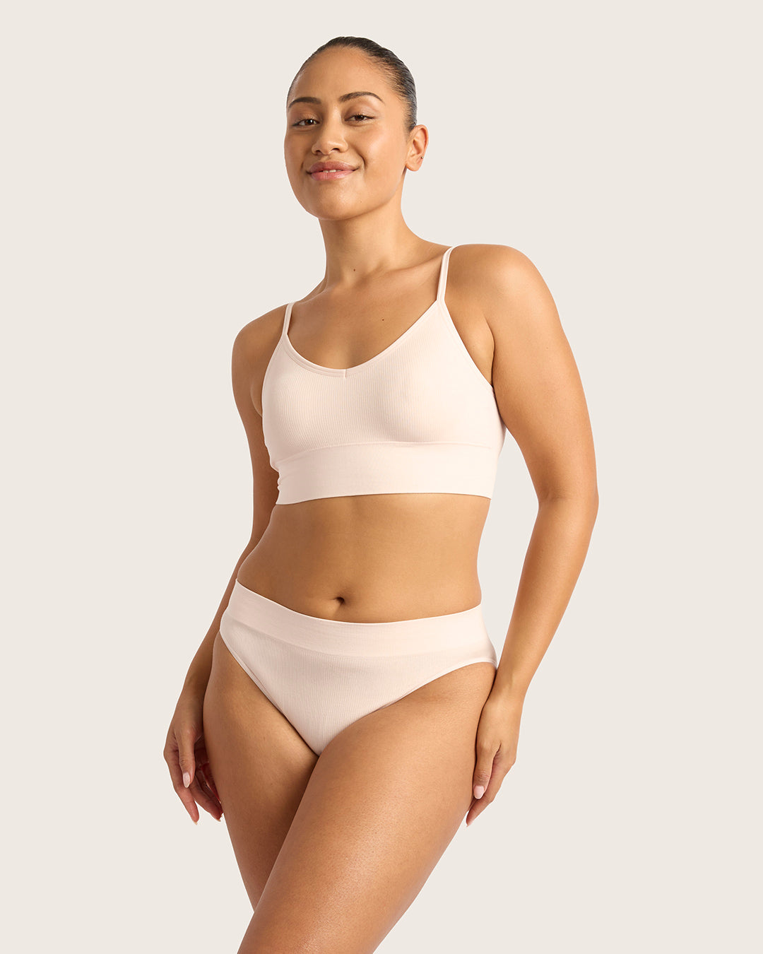 LYOLYTE Ribbed High Leg Briefs for Women - Soft & Comfortable Cotton Underwear in Powder Pink - Perfect for Everyday Wear, Yoga & Lounge