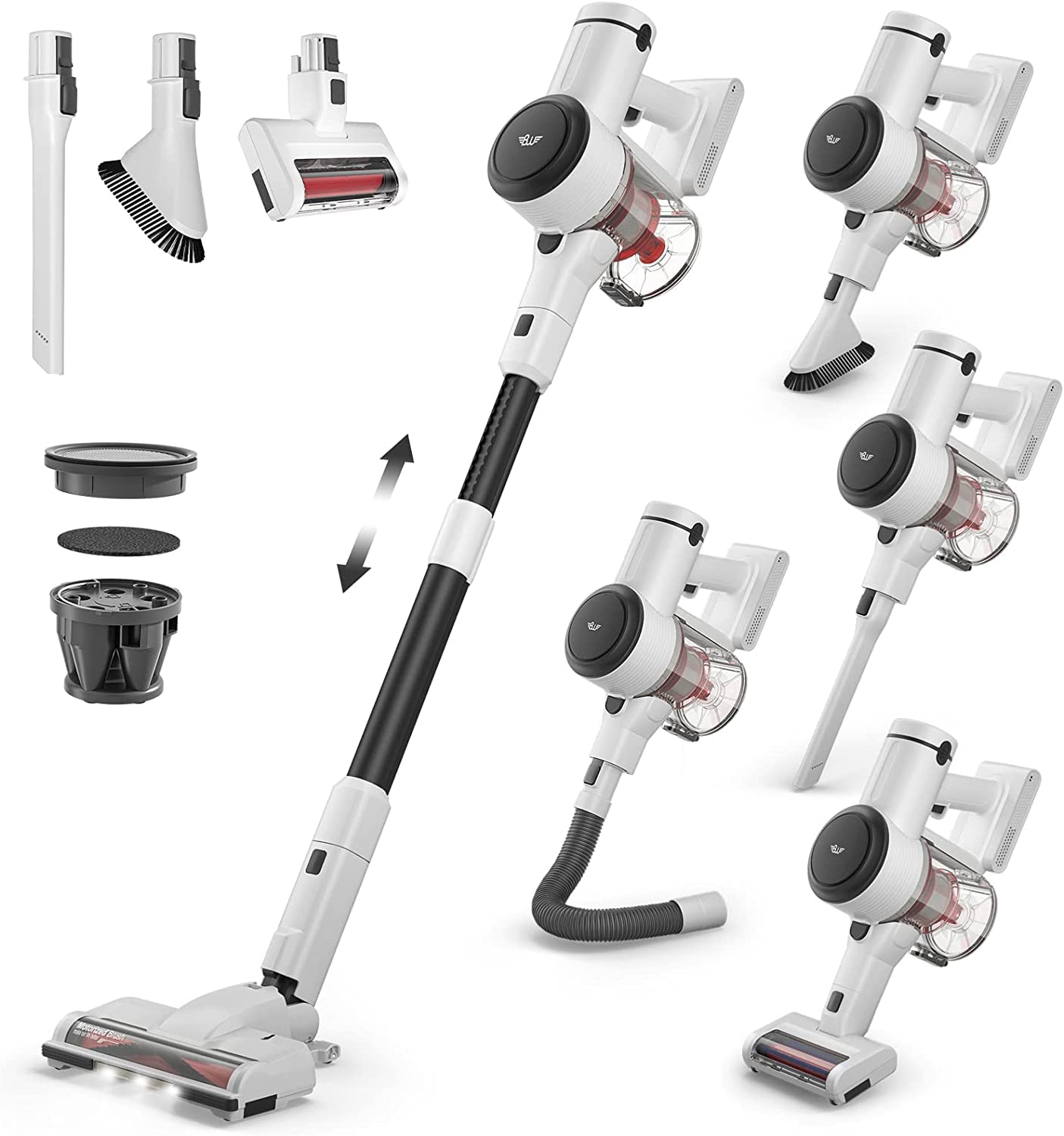 NEQUARE Cordless Stick Vacuum Cleaner with Upgraded 7-Cell Battery, Self Standing Design, Storage Rack & Multi-Attachments for Pet Hair Cleaning - Powerful Lightweight V230 for Hardwood Floors, Carpets & Home Cleaning
