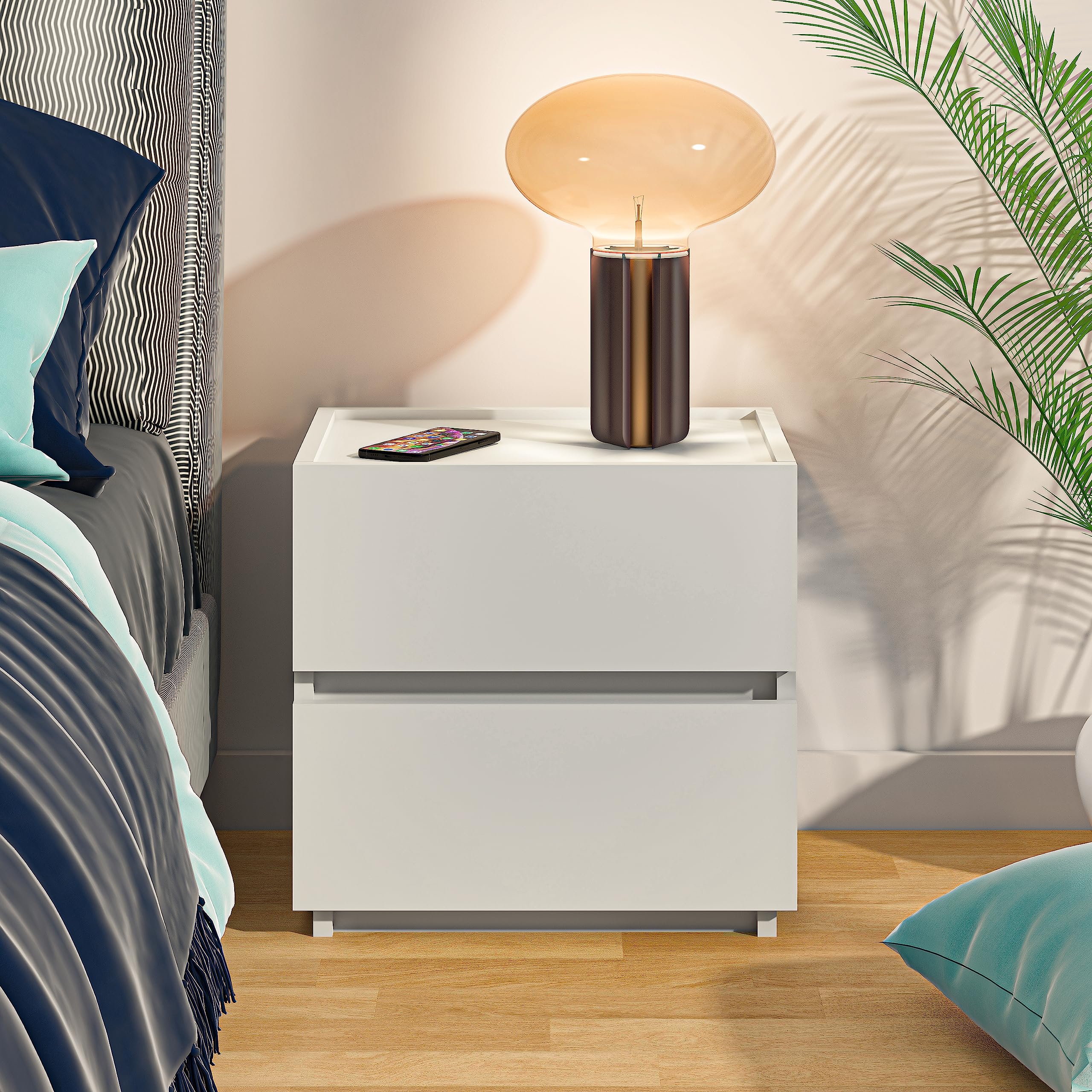 Furtble Stackable 2-Drawer Dresser - White Modern Storage Cabinet for Bedroom, Closet & Entryway | Small Nightstand with Drawers, Space-Saving Chest of Drawers (15.8 Inch) - Perfect for Apartments, Dorms & Small Spaces