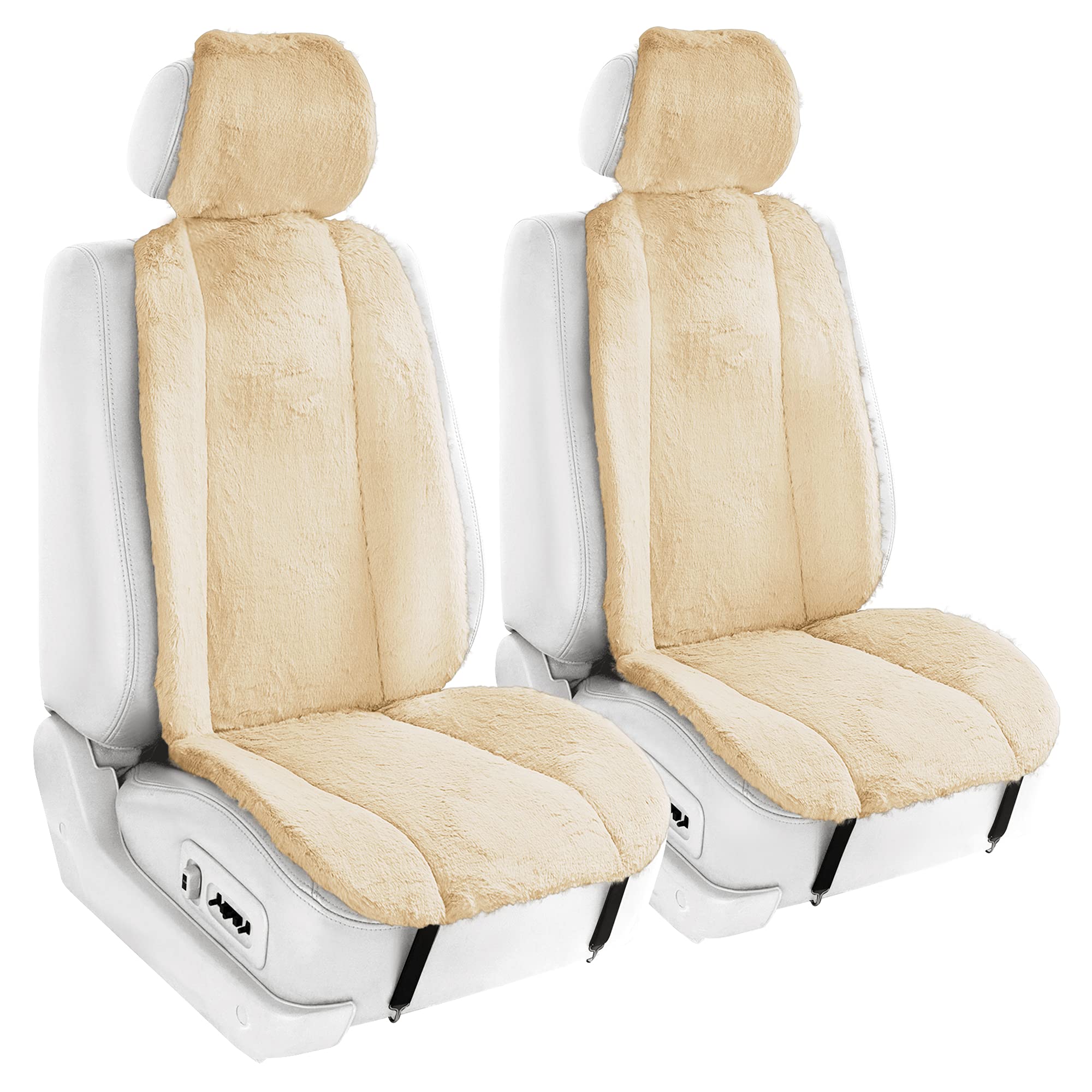 Premium Faux Rabbit Fur Car Seat Cushion - Soft Beige Doe16 Design for Cars, Trucks, SUVs & Vans - Enhance Comfort for Long Drives & Road Trips