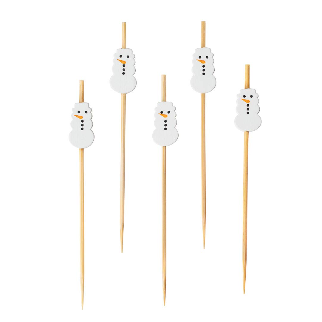 1000 Disposable Snowman Design Bamboo Appetizer Picks - 3.5 Inch Christmas Skewers for Holiday Parties, Appetizers & Garnishes | Eco-Friendly White Bamboo Toothpicks for Festive Food Serving