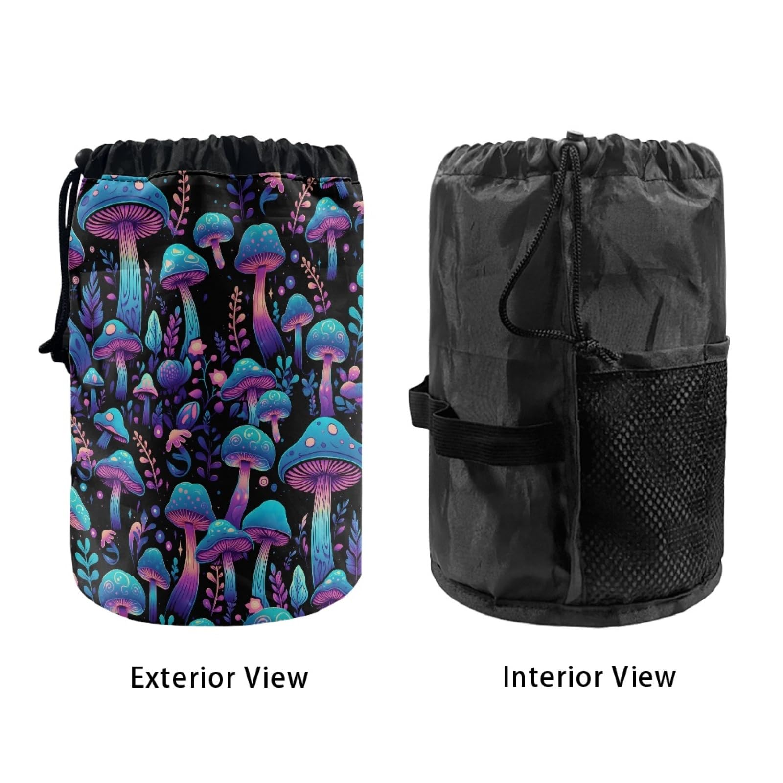 TOADDMOS Blue Purple Mushroom Print Waterproof Cosmetic Bag - Drawstring Makeup Organizer for Women | Travel Toiletry Pouch, Gym Essentials Storage, Gift Idea