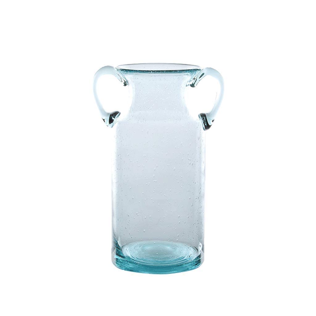 Elegant Blue Glass Vase with Double Ear Handmade Design - Air Bubble Decorative Centerpiece for Home Decor | Perfect for Dining Table, Wedding Centerpieces & Living Room Decor