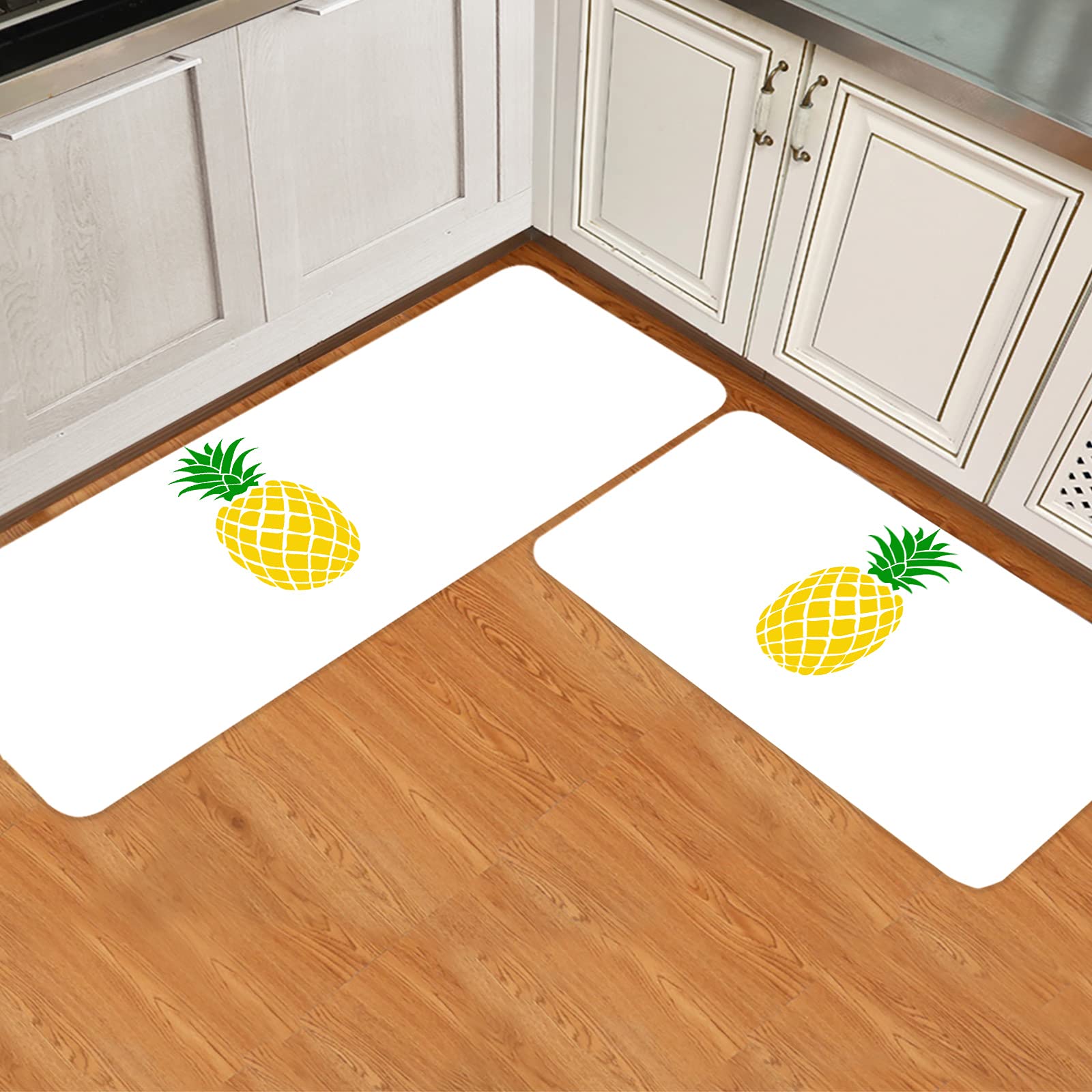 2-Piece Non-Slip Cushioned Kitchen Runner Rugs Set - Waterproof Anti-Fatigue Floor Mats for Standing Comfort (Pineapple Design, 19.7x31.5in + 19.7x47.2in) - Perfect for Kitchens, Pantries & Food Prep Areas