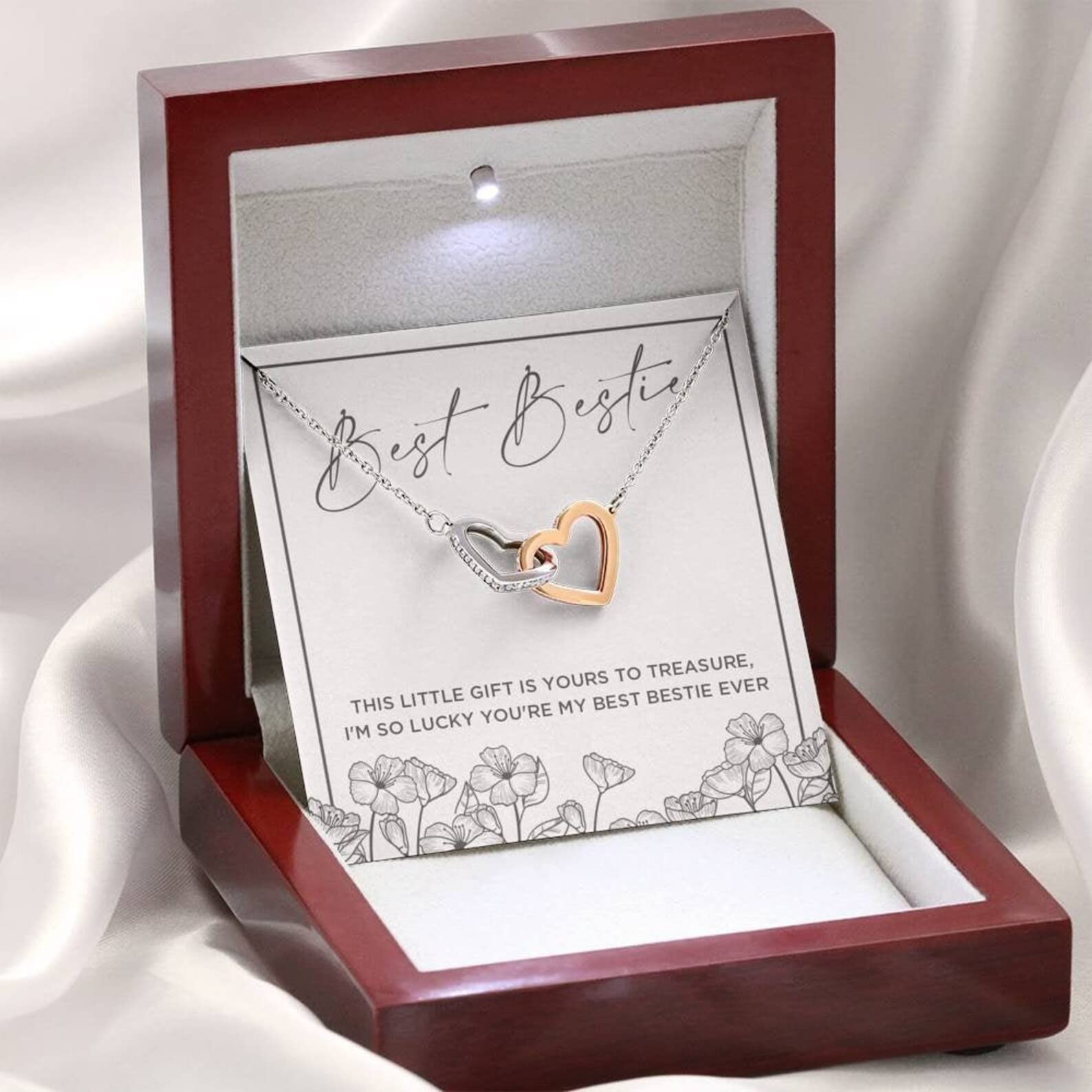 Best Friend Necklace - Interlocking Hearts Pendant with Message Card, Perfect Birthday Gift for Bestie, Friendship Jewelry for Women, Ideal for Anniversaries, Graduations, and Special Occasions