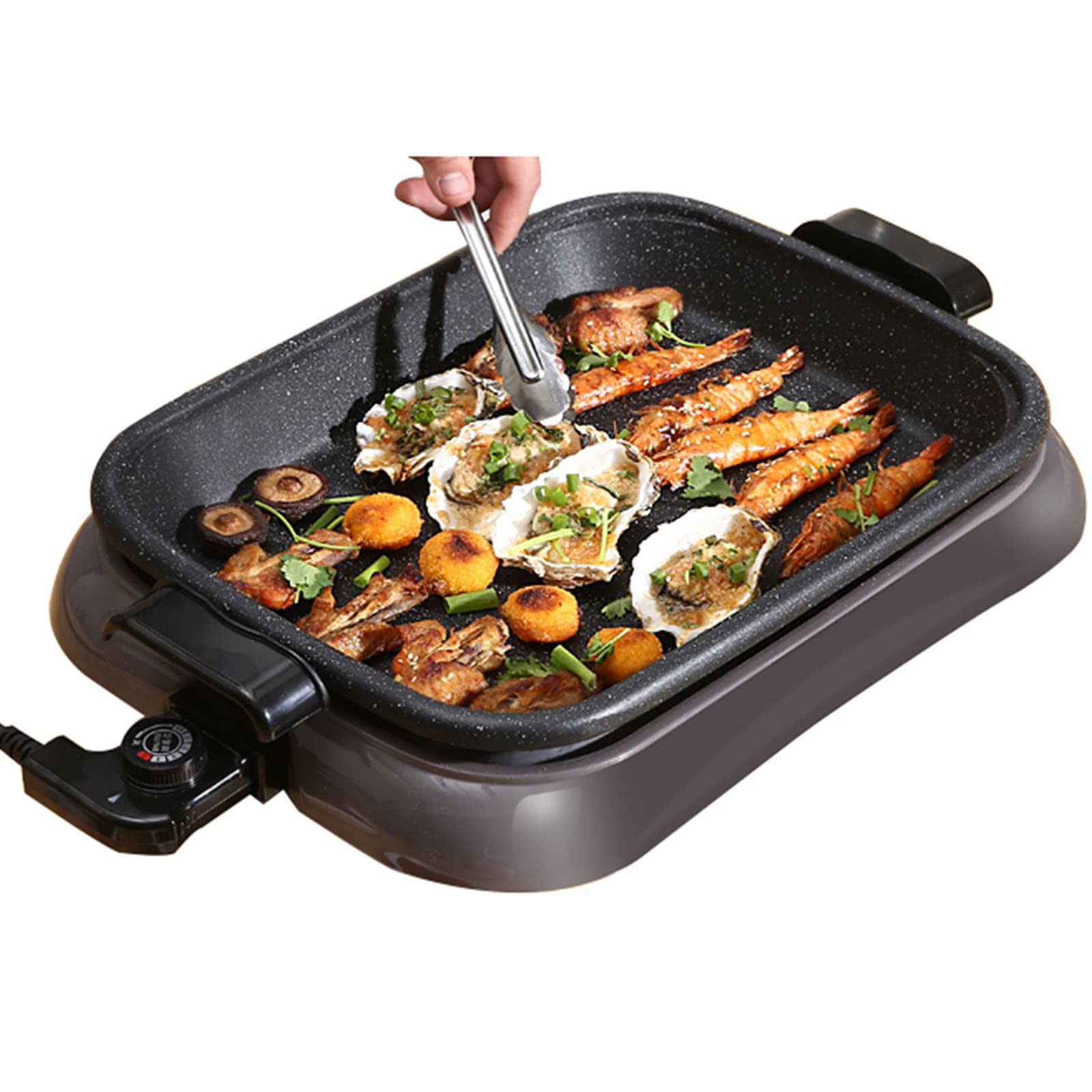 BYCDD 8L Indoor Smokeless Electric Grill with Nonstick Plate - Adjustable Temperature, Easy to Clean Electric Skillet & Griddle for Healthy Cooking - Perfect for Apartments, Camping & Family BBQ (Black)