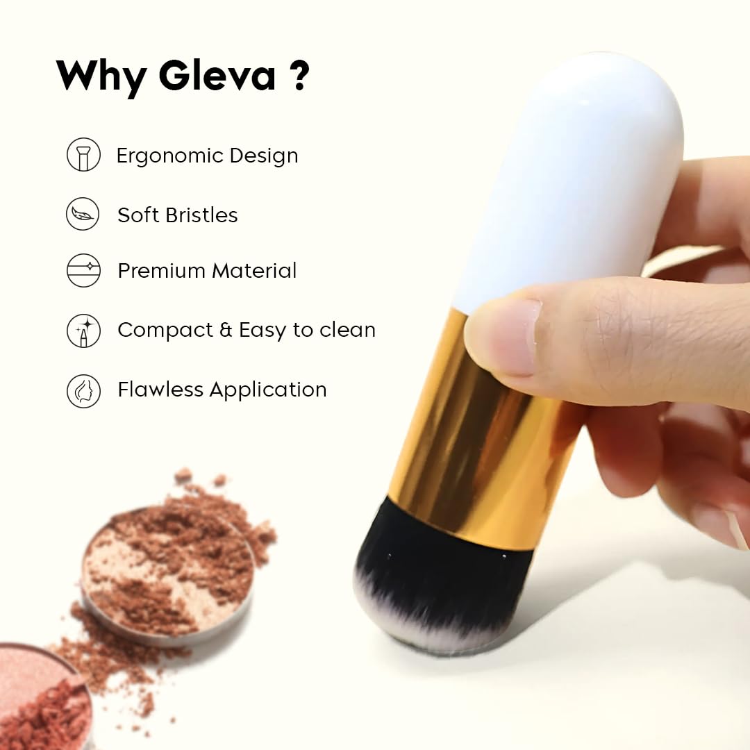Gleva Professional Makeup Brush - Flat Top Mineral Powder Brush for Liquid Foundation, Concealer, Cream & Bronzer | Portable Travel Face Blush & Buffing Brush | Perfect for Everyday Makeup, Contouring & On-The-Go Touch-Ups