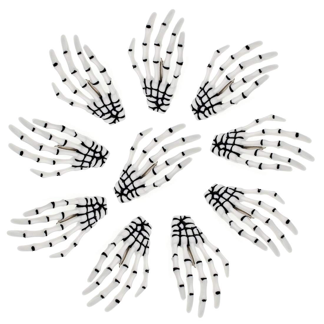 10Pcs Skeleton Hands Hair Clips - 3 Inch Hand Bone Shape Halloween Hair Accessories for Women & Girls - Perfect for Halloween Party, Cosplay, Gothic Fashion & Spooky Themed Events (White)