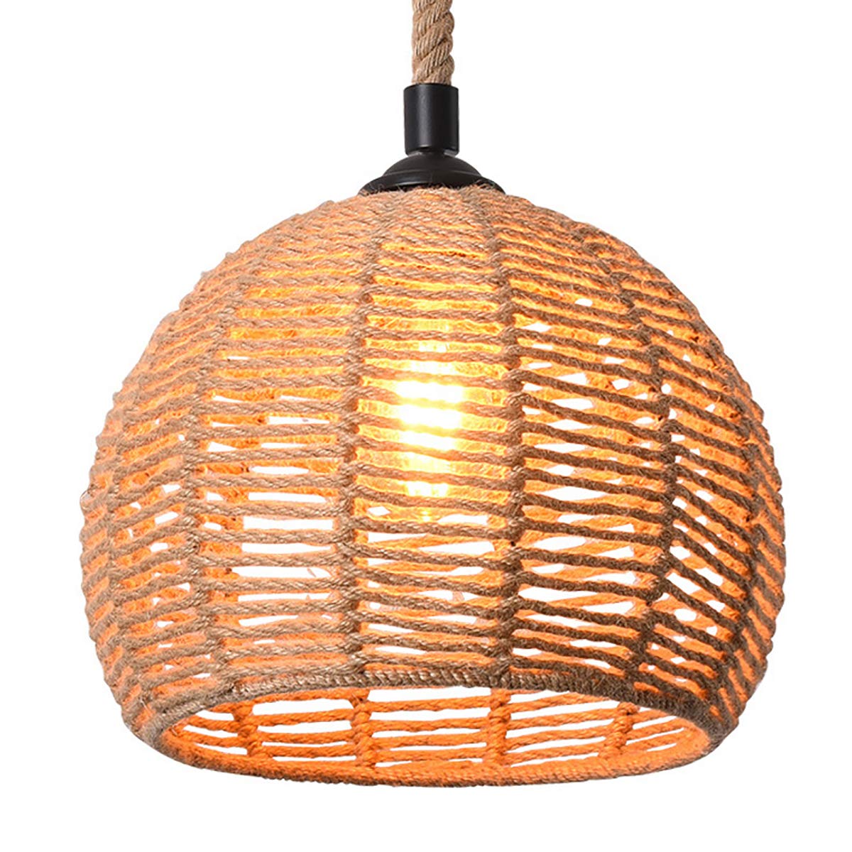 Boho Coastal Pendant Lamp - Brown Rattan Basket Hanging Chandelier with Wicker Weave Shade & E26 Base - Farmhouse, Kitchen Island, Bedroom, Porch Lighting - Adjustable Ceiling Light for Cozy Home Decor