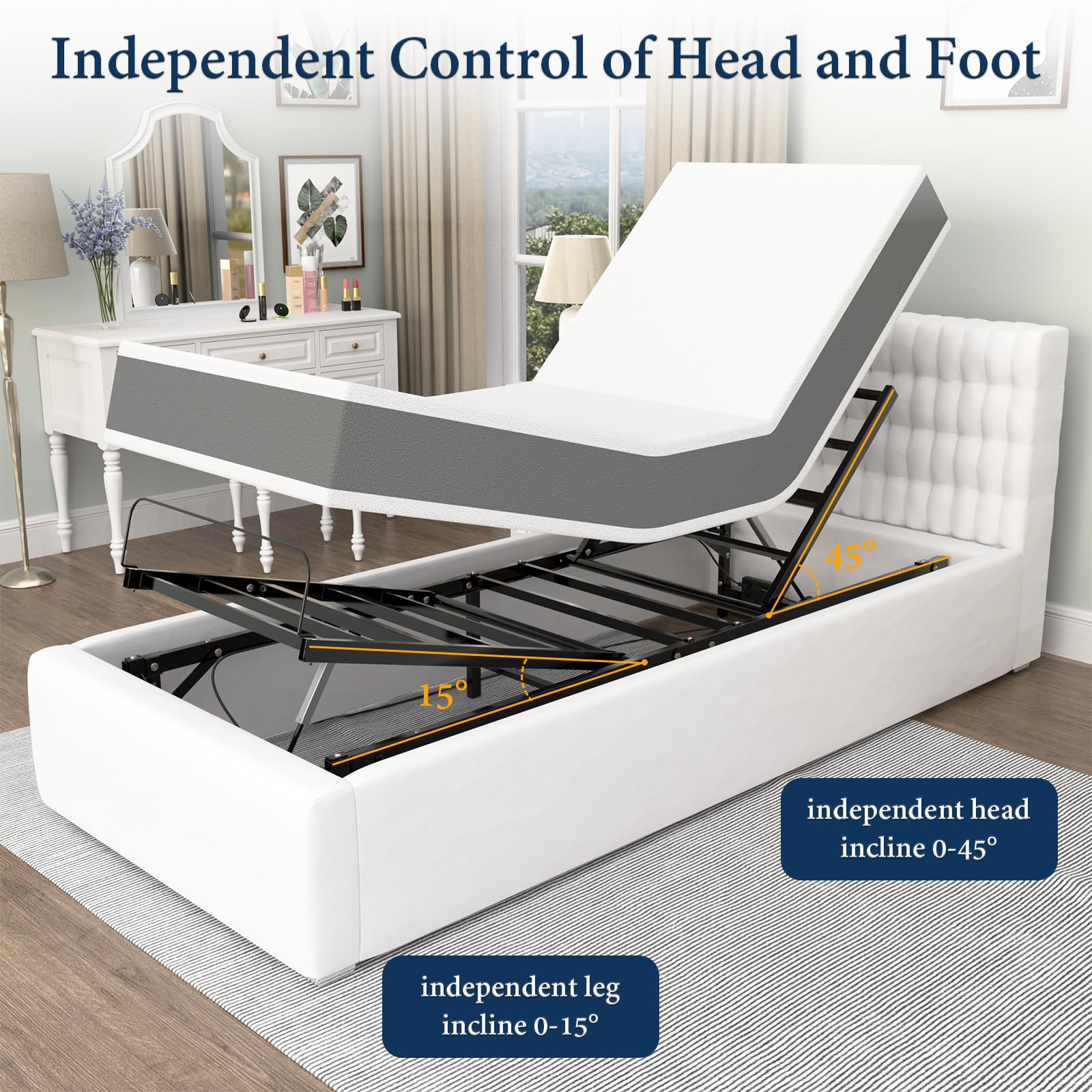 Adjustable Twin XL Bed Frame with Remote - Home & Office Use
