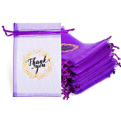 100 Pieces Dark Purple Sheer Organza Drawstring Bags 4x6 Inches - Small Jewelry Gift Bags for Wedding Favors, Party Gifts, Sachets & Makeup Storage - Elegant Mesh Favor Pouches for Bridal Showers, Baby Showers & Special Events