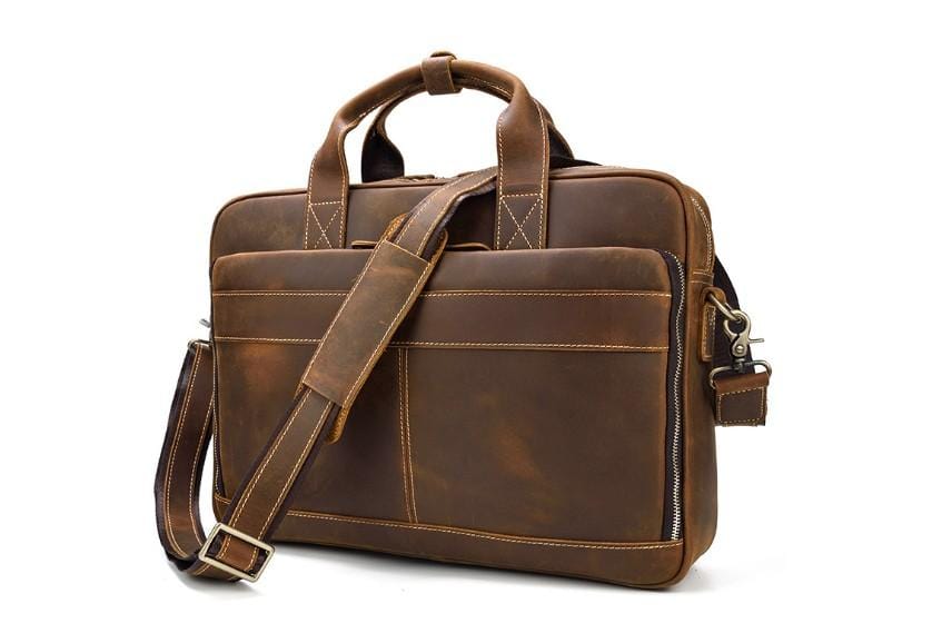 Vintage Genuine Leather Crossbody Bag for Men & Women - Durable Laptop Satchel for Work, Travel & Everyday Use