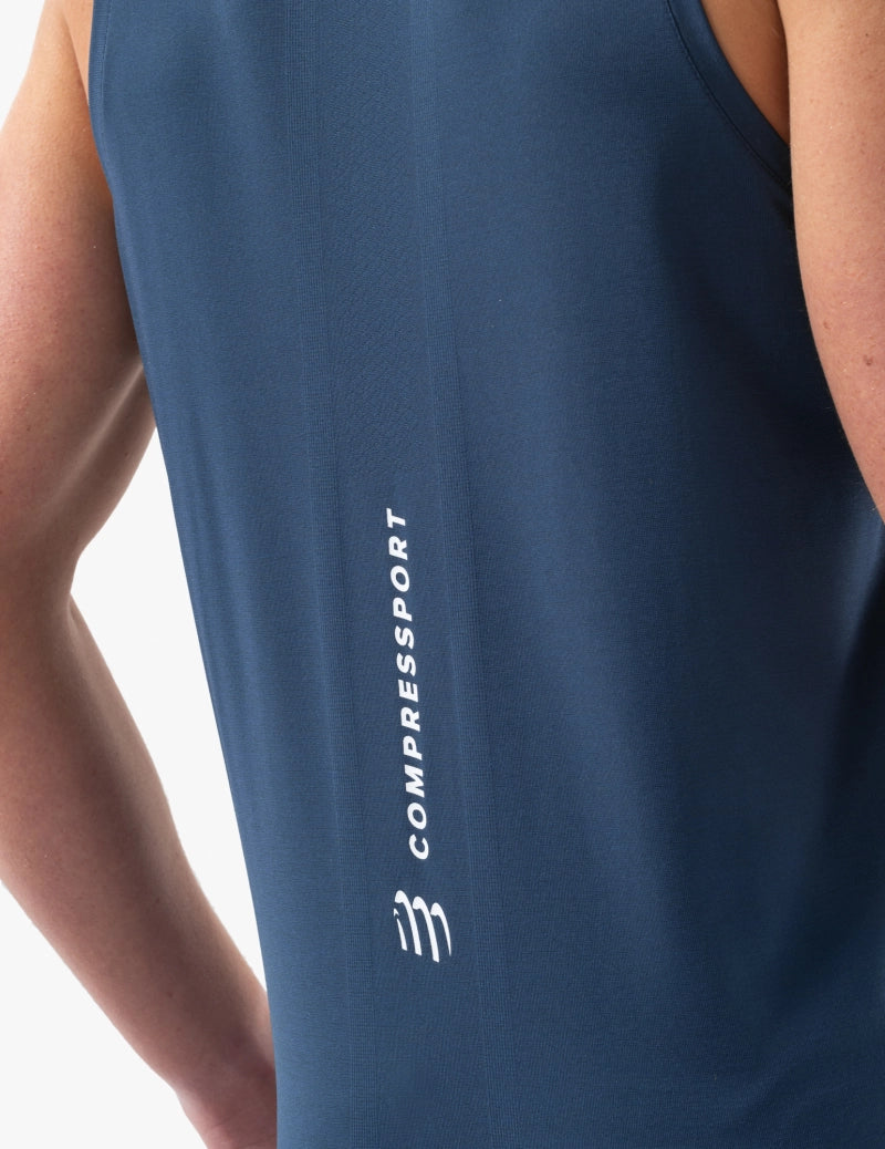 Compressport Men's Running Singlet - Lightweight Breathable Athletic Shirt for Marathon & Workout - Blue Performance Top for Jogging & Gym Training