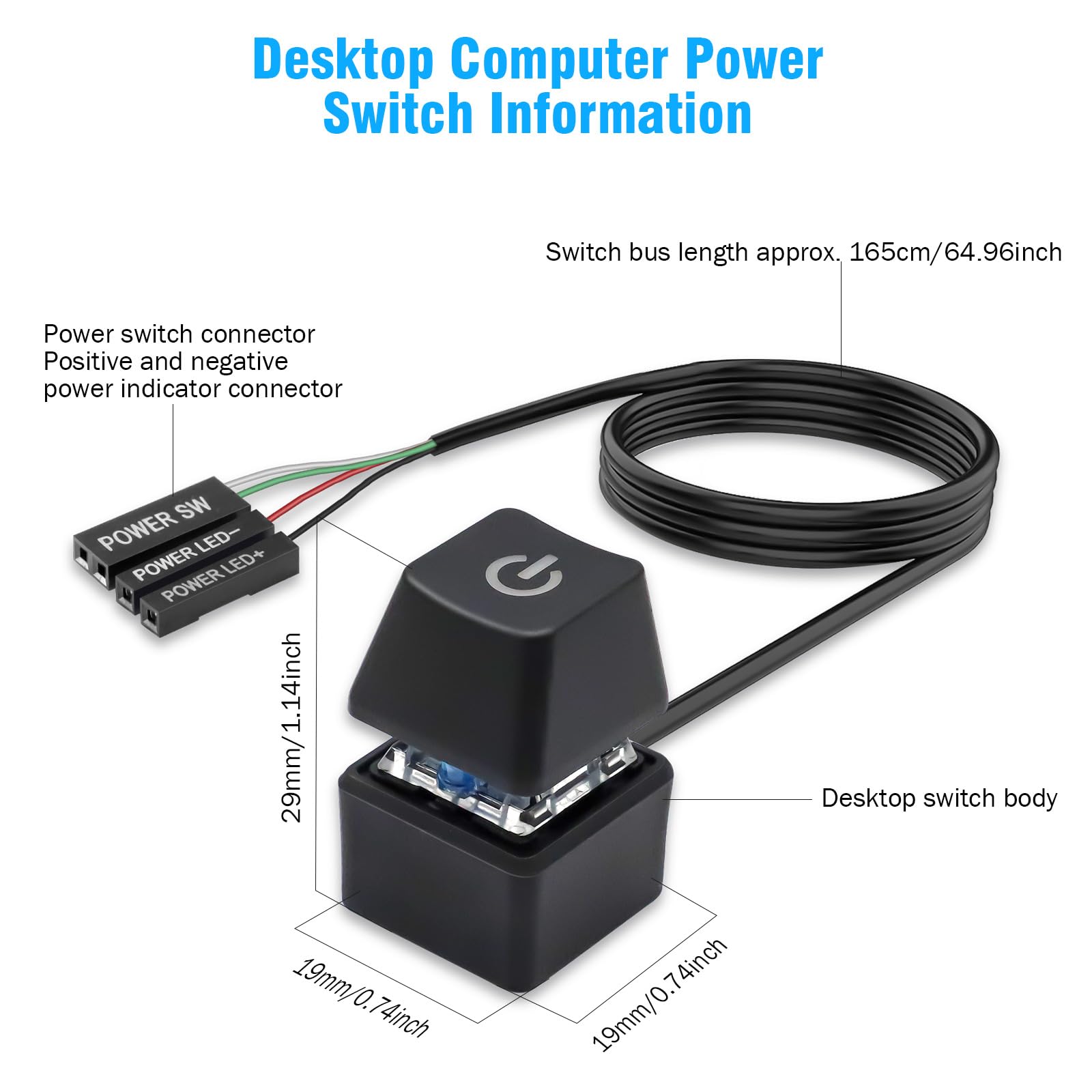 External PC Power Button with LED Light - 1.65m Desktop Computer Switch Replacement for Easy Access - Perfect for Gaming Rigs, Workstations & Home Office Setups