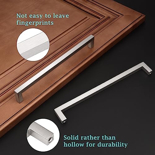 GobeKor 25 Pack Brushed Nickel Cabinet Handles - 7-1/2 Inch (192mm) Hole Center Square Drawer Pulls for Kitchen Cabinets, Dressers & Furniture - Modern Cabinet Hardware for Home Renovation & DIY Projects