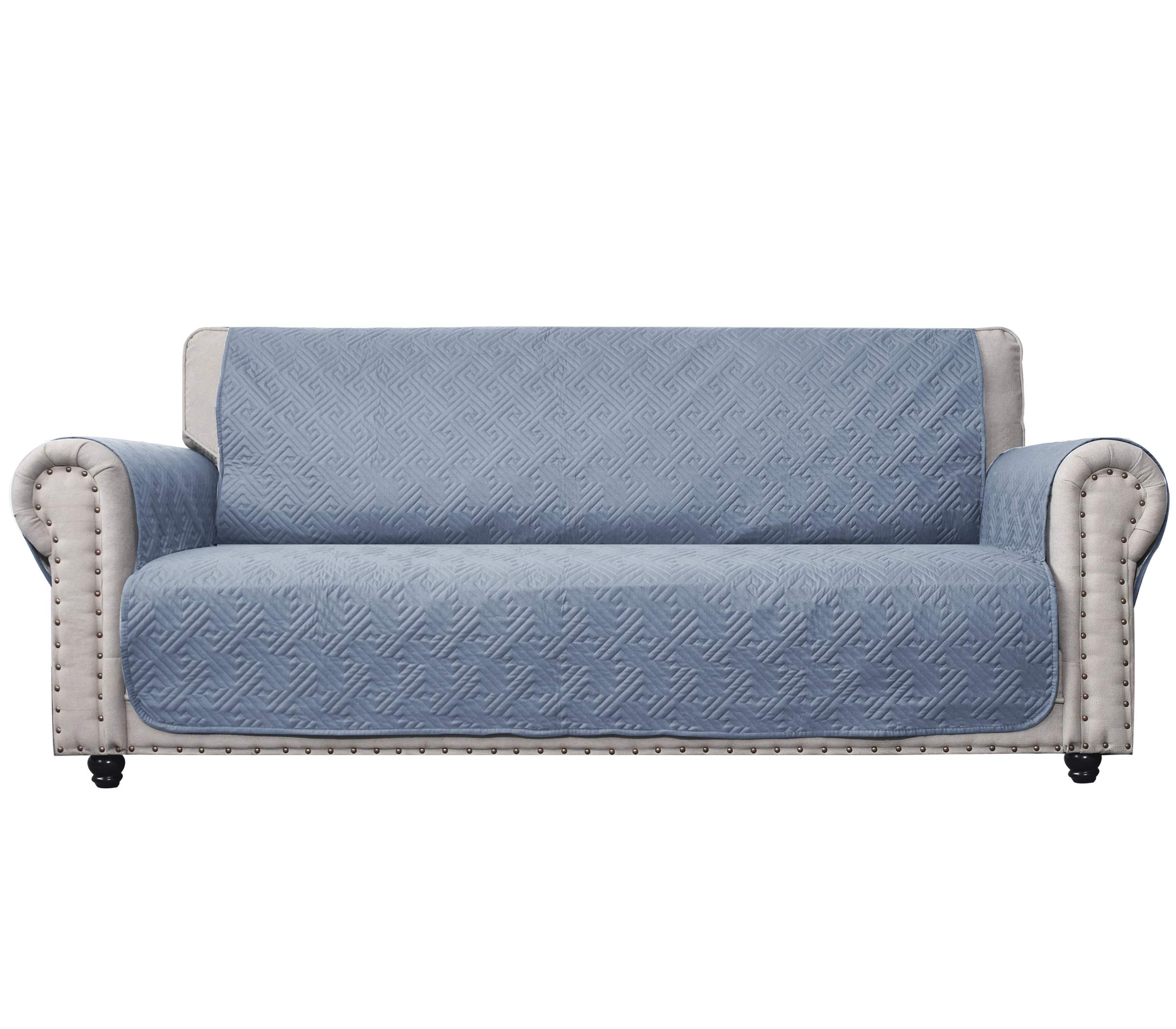 CHHKON Quilted Waterproof Sofa Cover with Anti-Slip Dog Paw Print - XL Furniture Protector Slipcover for Leather Couches, Pets & Kids - Stone Blue | Perfect for Pet Owners & Family Homes