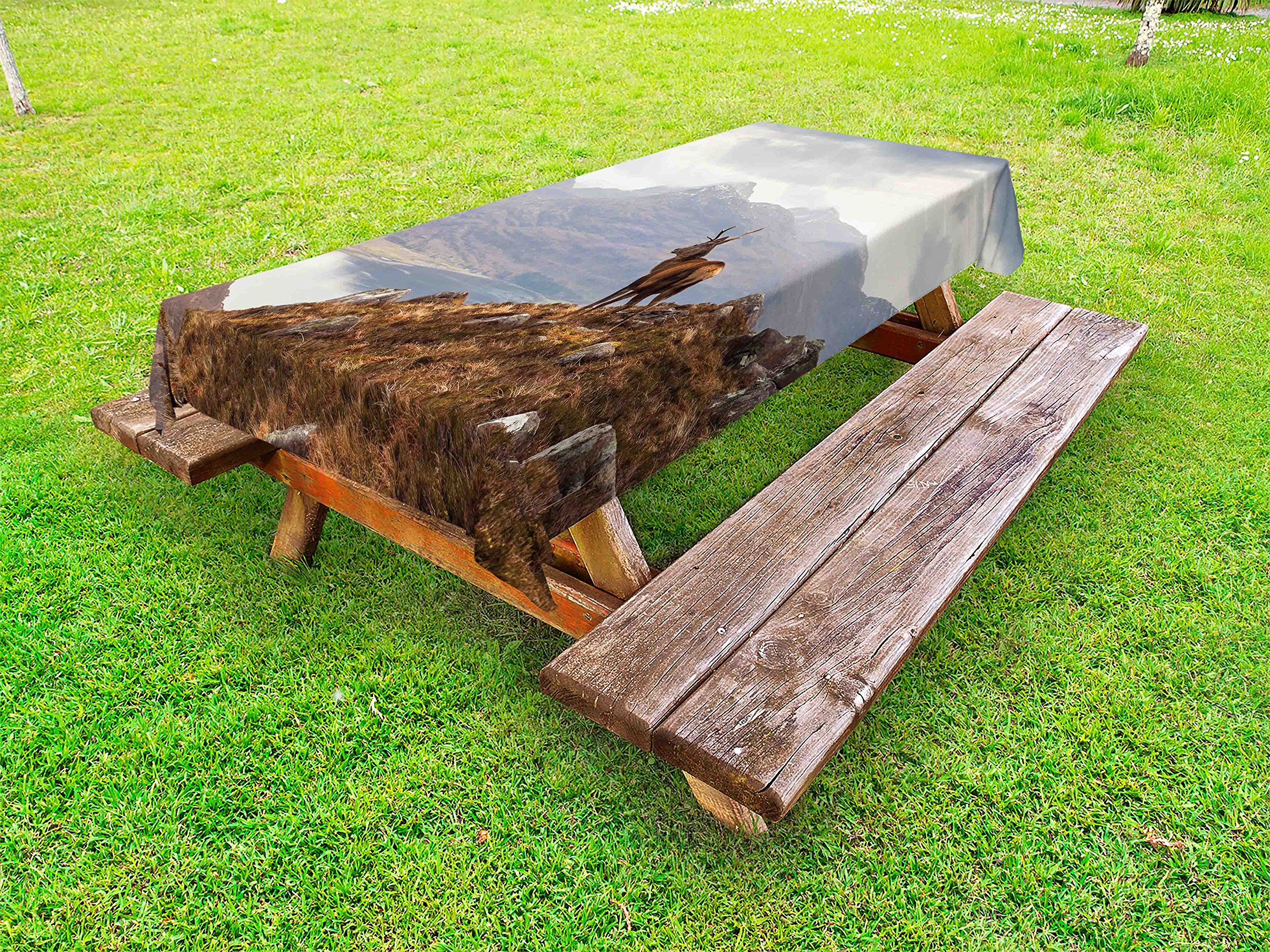 Ambesonne Deer Outdoor Tablecloth - Wild Stag Loch Torridon & Ross Mountain Scenery - Waterproof Washable Picnic Table Cover 58x120 Inches - Brown & White for Camping, BBQs, Garden Parties & Outdoor Dining