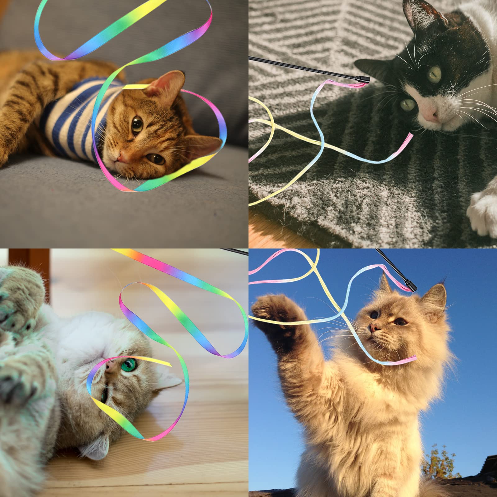 2 Pack Interactive Rainbow Cat Wand Toys with Ribbon - Colorful Kitten Teaser Wand for Indoor Play & Exercise, Strengthen Bond with Your Cat - Perfect for Training, Playtime & Interactive Fun