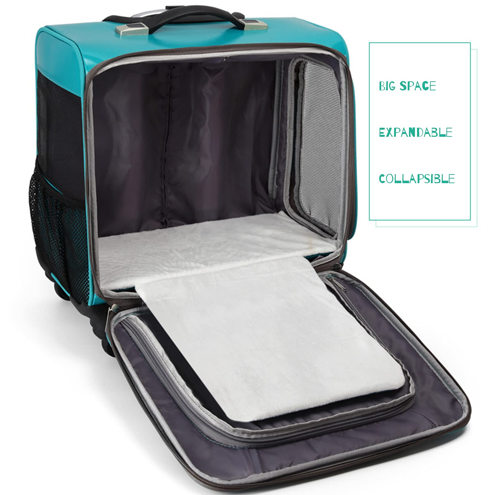 Expandable Pet Rolling Travel Carrier with Wheels - Soft Sided Pet Stroller Bag for Dogs & Cats - Breathable Mesh Ventilation Windows & Telescopic Handle - Perfect for Air Travel, Road Trips & Vet Visits