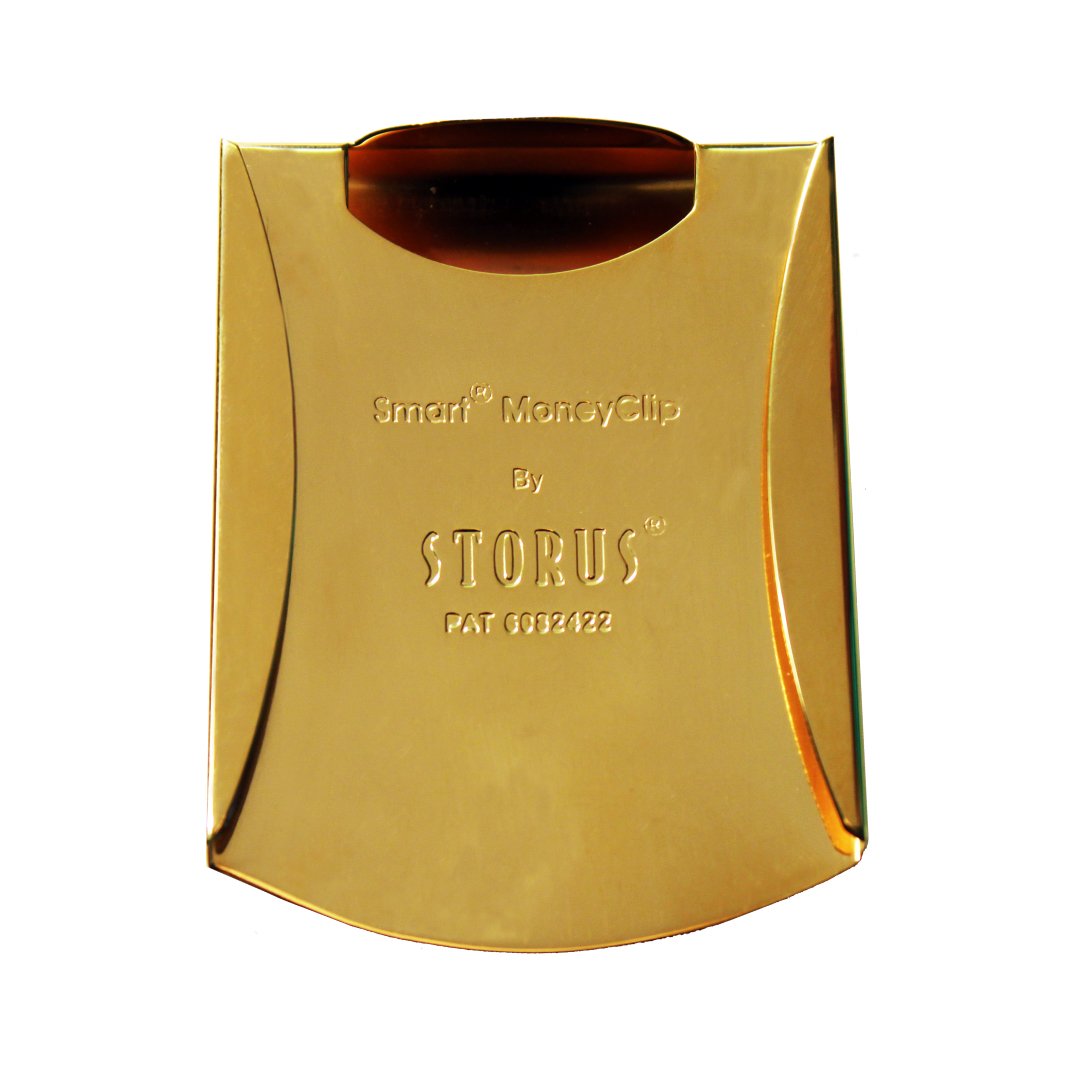 Storus Smart Money Clip - Double-Sided RFID Blocking Card Holder & Cash Clip | Slim Minimalist Front Pocket Wallet for Men | Perfect for Golfers, Students & Business Professionals | Luxury Stainless Steel with Gold Finish | Ideal for Everyday Carry, Travel & Gifting