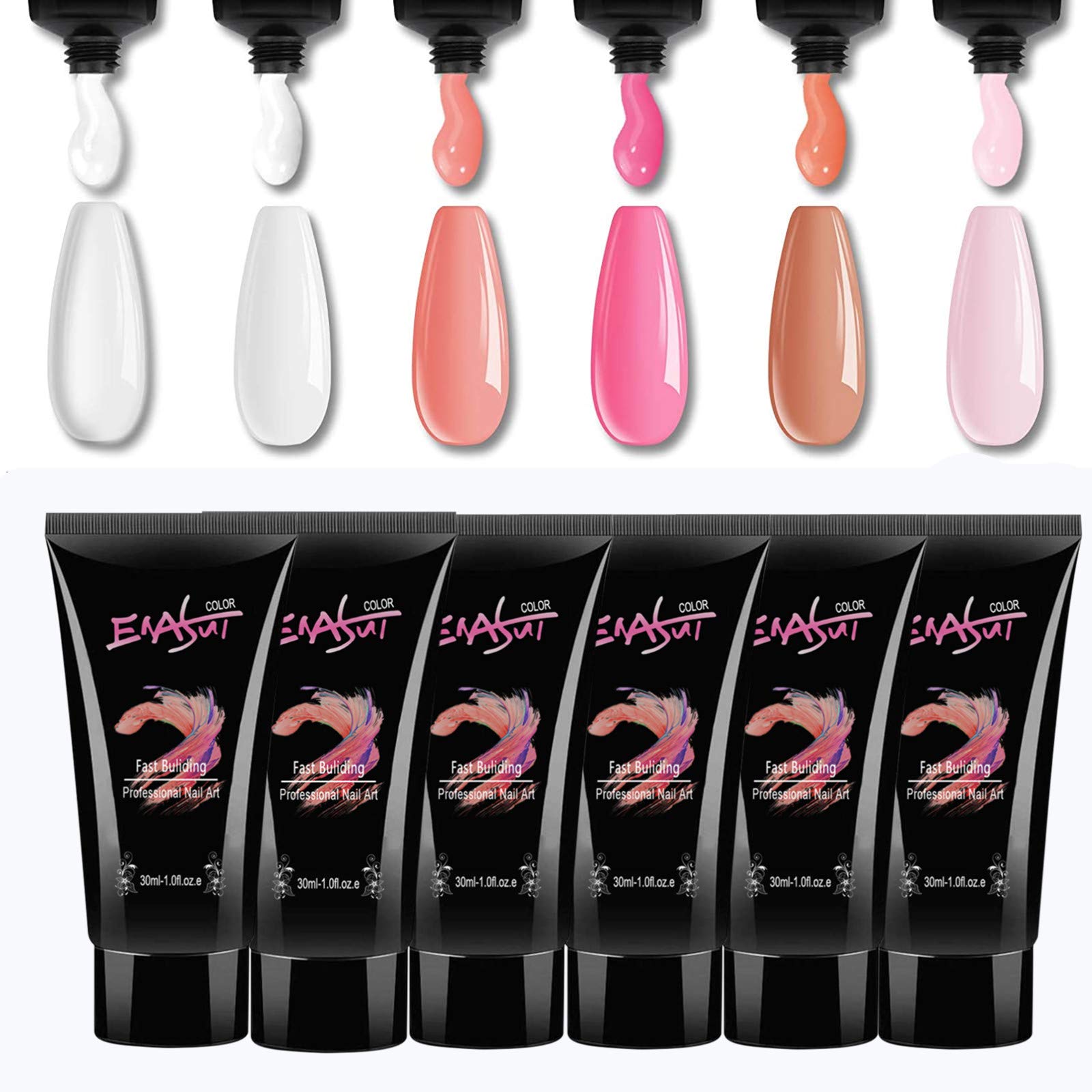 6 Colors 30ml Poly UV Gel Nail Extension Kit with LED Nail Lamp - Quick Building Nail Enhancement Set for Professional & DIY Nail Art - Perfect for Salon, Home Use & Special Occasions