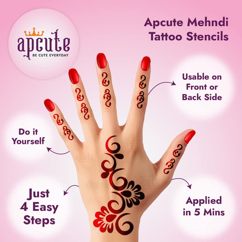 Apcute Henna Tattoo Stencils for Girls, Women & Kids – Easy to Use Temporary Tattoo Stickers with Beautiful Mehndi Designs (Design No. HB-198) – Perfect for Weddings, Festivals & DIY Body Art