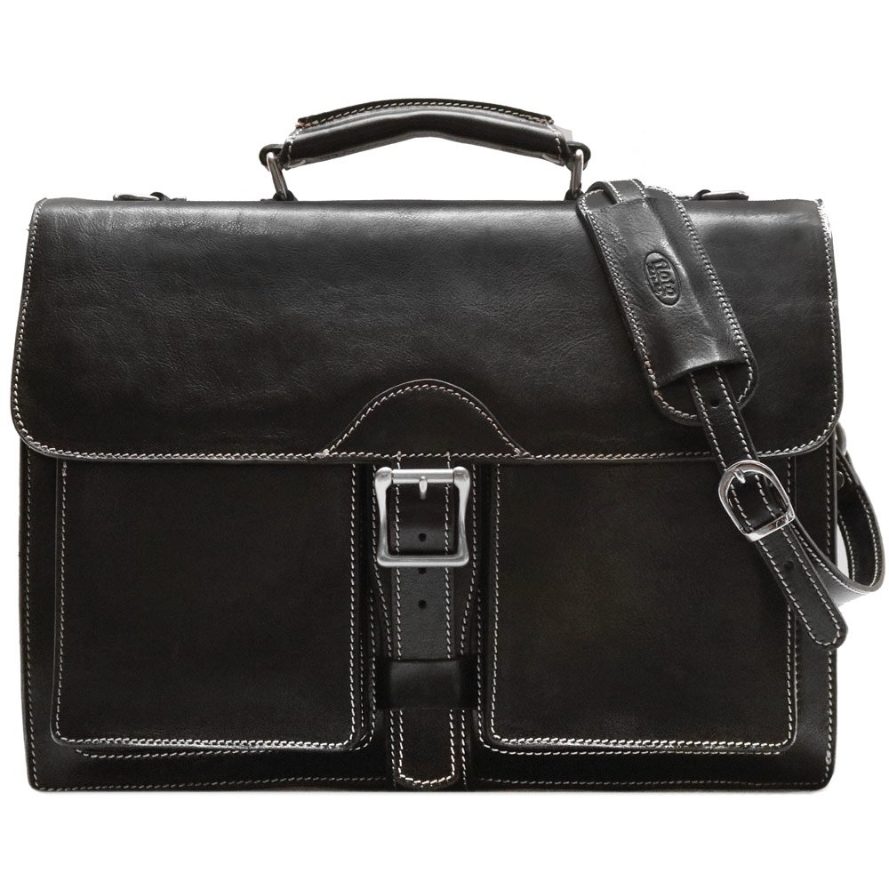 Premium Full Grain Leather Floto Novella Roller Buckle Briefcase - Stylish Messenger Bag for Business Professionals & Daily Commute | Perfect for Office, Travel & Work Essentials
