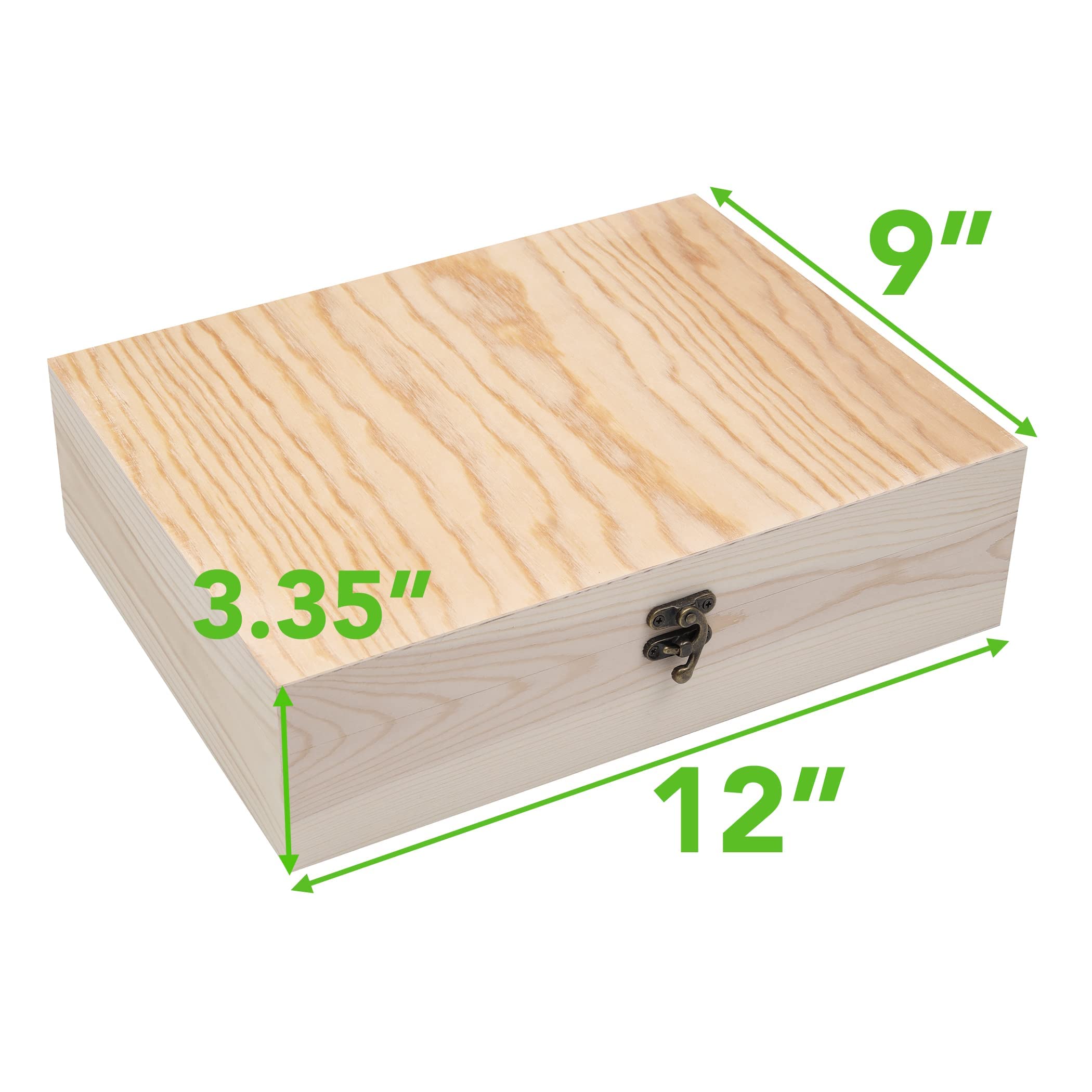 Unfinished Pine Wood Box with Hinged Lid - 12