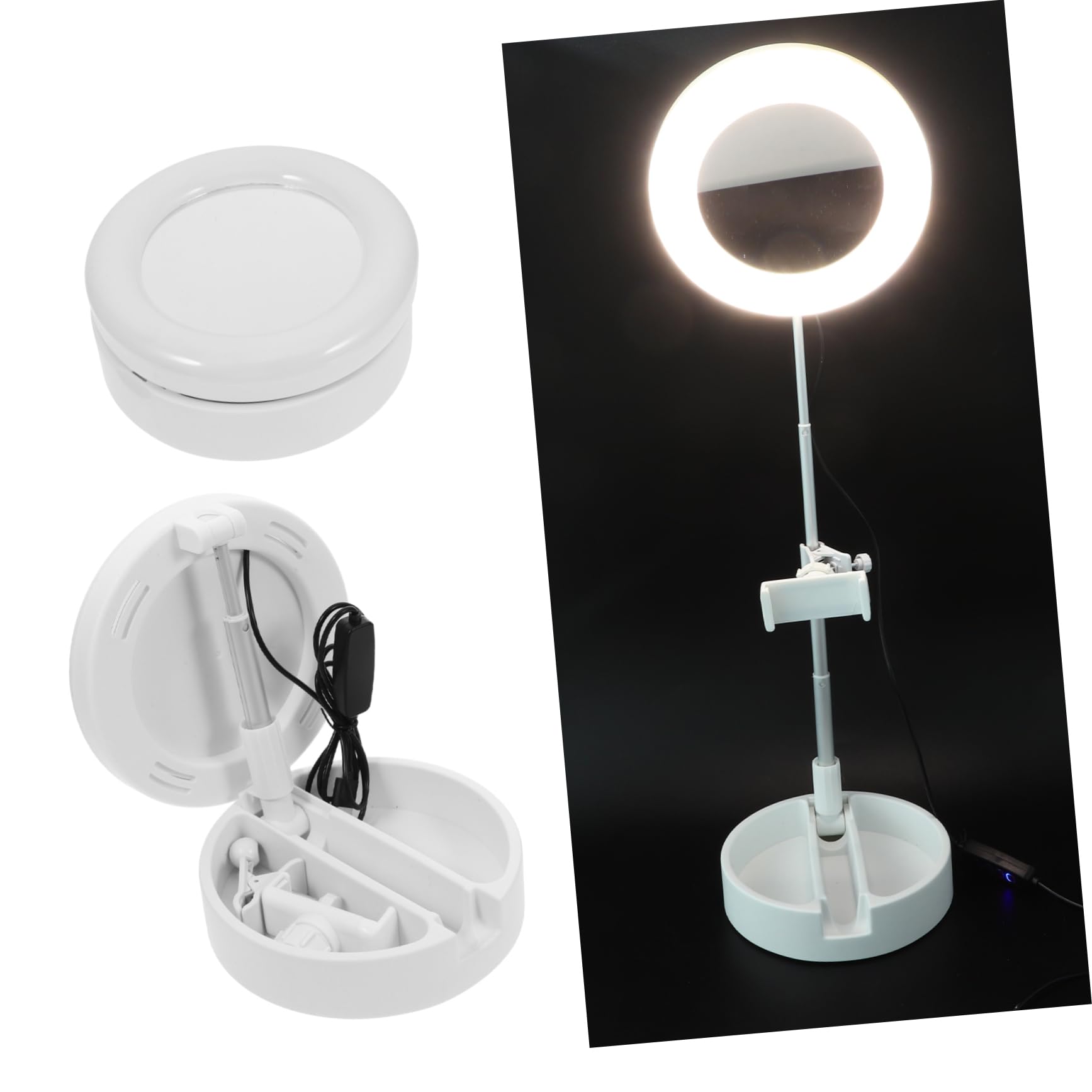 Foldable ABS White LED Phone Stand Holder - Multipurpose Desk & Beauty Mobile Phone Stand for Hands-Free Viewing, Perfect for Watching Videos, Video Calls & Makeup Tutorials