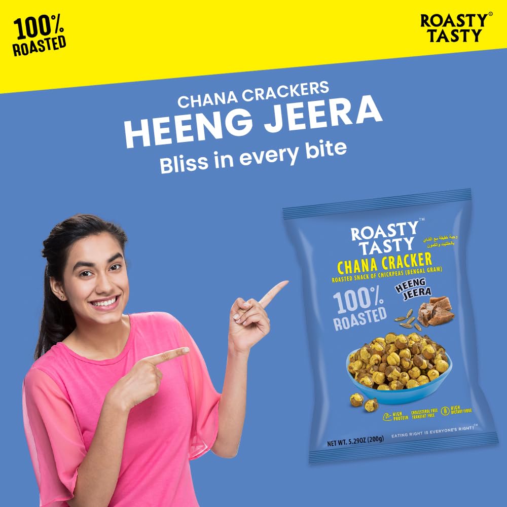 Roasty Tasty Heeng Jeera Chana Crackers - Crunchy Chickpeas Snacks | Healthy Protein-Rich Namkeen | No Preservatives, Cholesterol & Transfat Free Diet Food (200g) | Perfect for Office Snacks, Travel & Weight Management