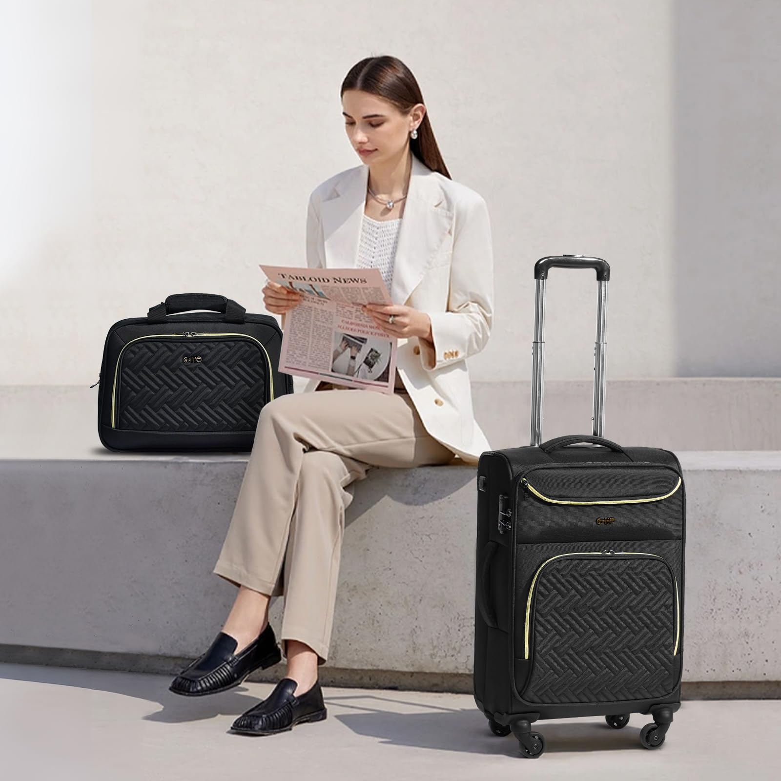 Coolife 20-Inch Lightweight Softside Carry-On Luggage with Wheels - Pink Rolling Travel Suitcase for Airplane, Business Trips & Weekend Getaways