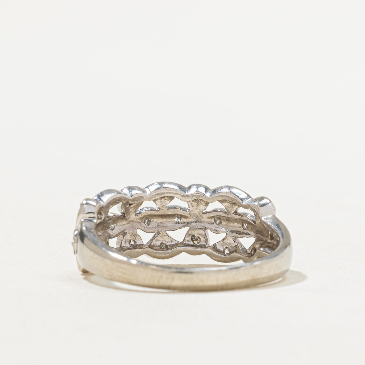 0.17ctw Scattered Diamond Openwork Ring - Size 7 | Elegant Stackable Wedding Band, Anniversary Gift for Her | Perfect for Everyday Wear & Special Occasions