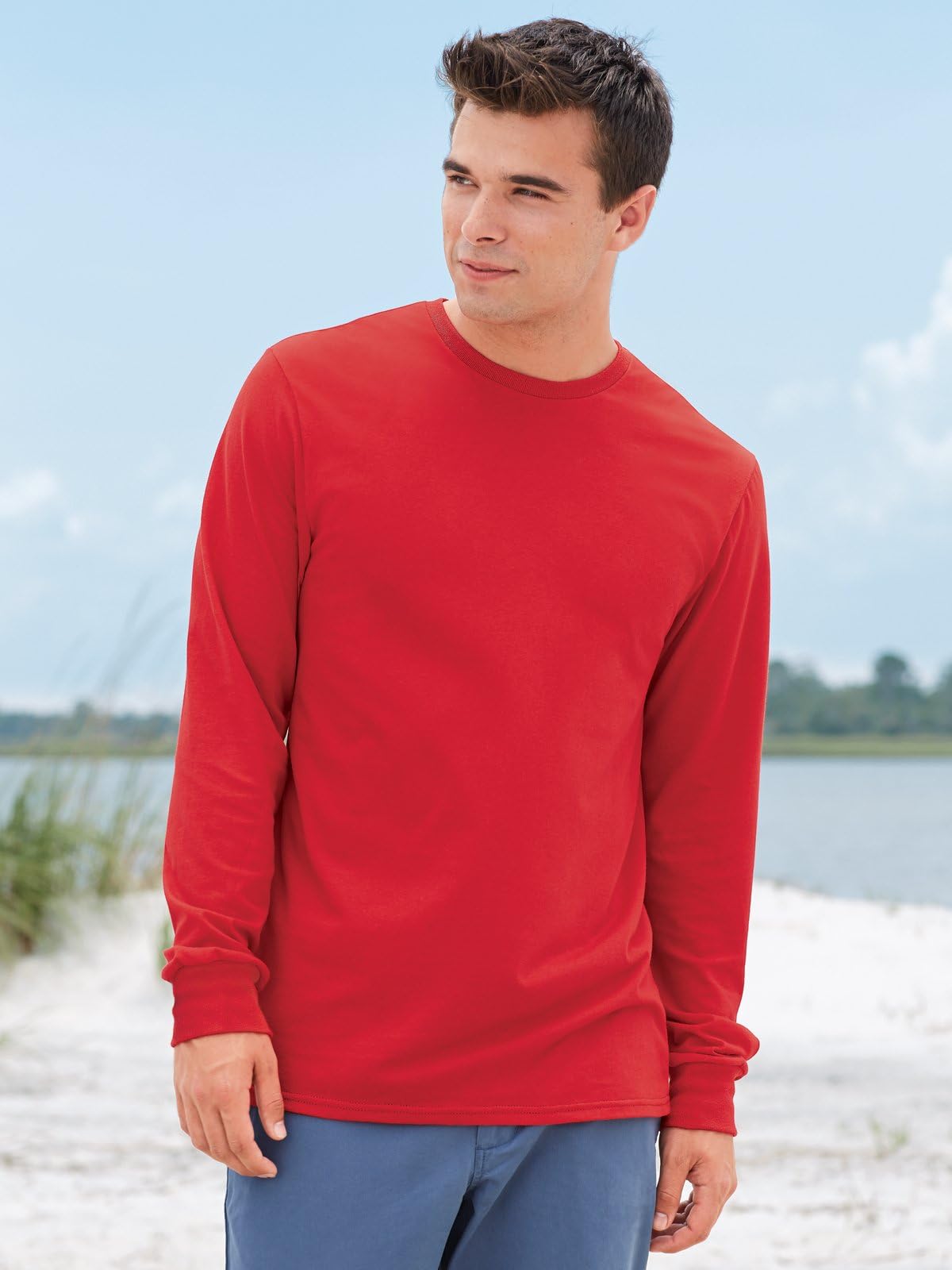 Fruit of the Loom Men's Long Sleeve Cotton T-Shirts 2-Pack - Soft Crewneck Casual Shirts for Everyday Wear, Work & Layering