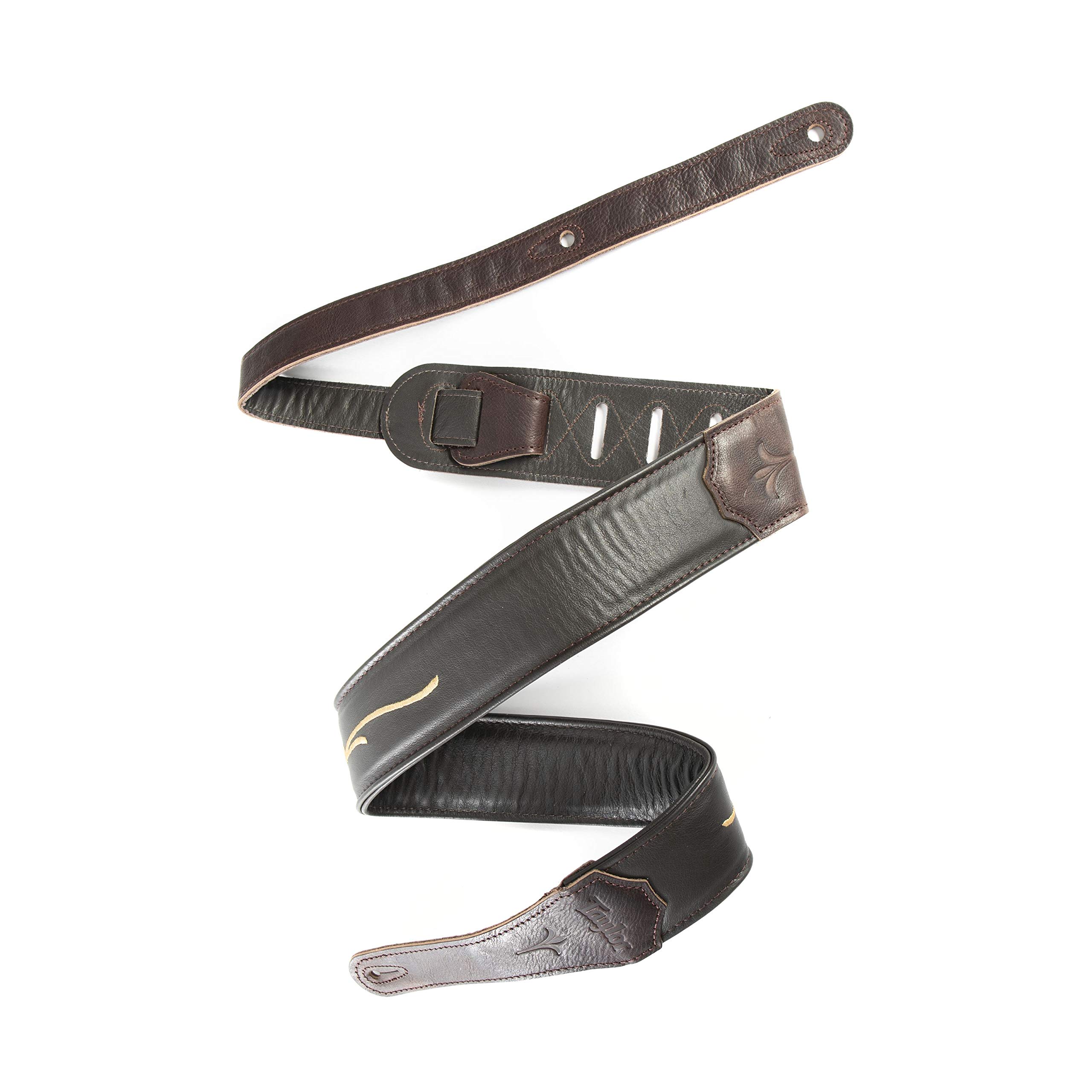 Taylor Embroidered Leather 2.5-inch Guitar Strap - Chocolate Brown | Handcrafted Adjustable Guitar Strap for Acoustic & Electric Guitars | Perfect for Performances, Studio Recording & Live Gigs