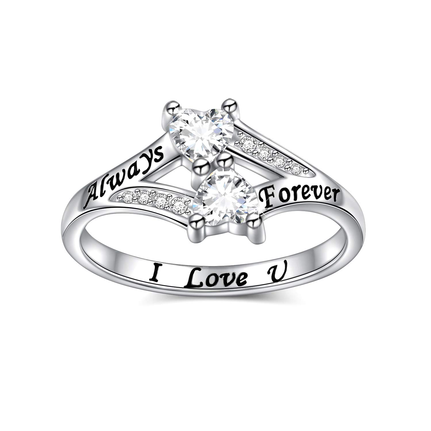 FLYOW 925 Sterling Silver Heart Ring - I Love You Always & Forever Ring for Women, Mom, Wife, Sister, Daughter | Perfect Engagement, Birthday, Anniversary Gift | Elegant Jewelry for Everyday Wear & Special Occasions