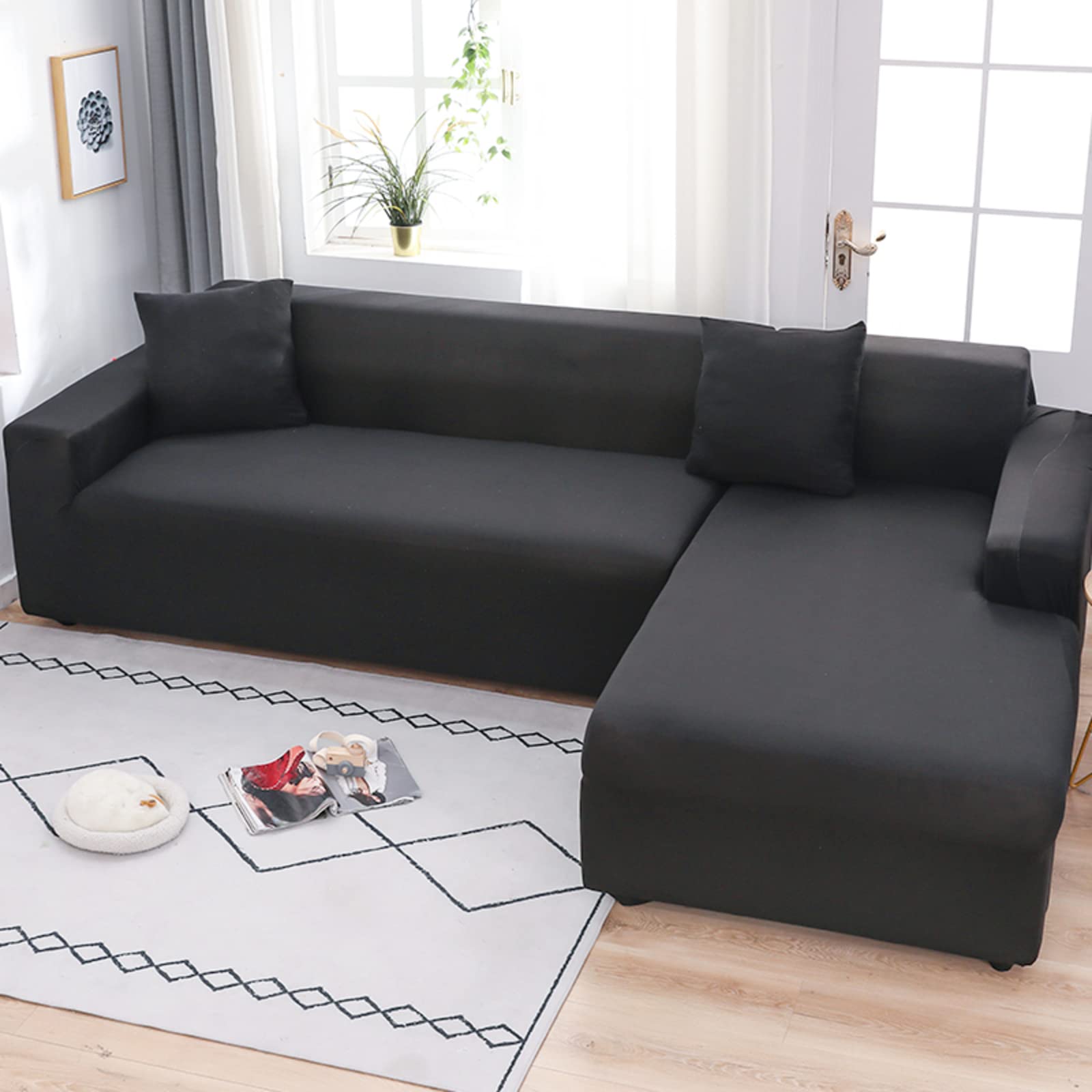 Stylish Solid Color Elastic Sofa Slipcover - Stain Resistant Furniture Protector for 3-Seater Sectional Sofa (74-90 Inch) | Perfect for Living Room Decor, Pet Protection & Home Renovation