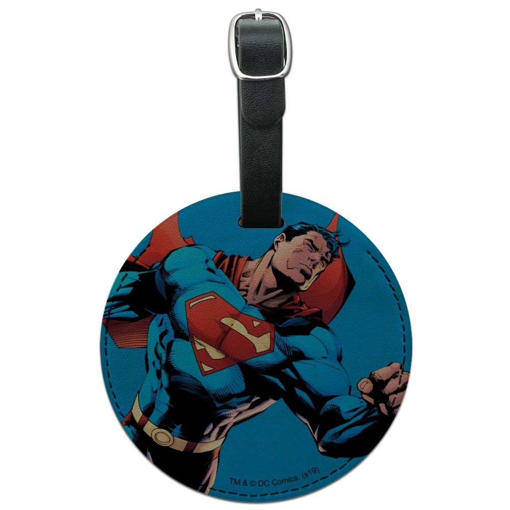 Superman Logo Round Leather Luggage Tag - Durable Carry-On ID Tag for Suitcases, Backpacks & Travel Bags - Perfect for Airports, Business Trips & Vacation Travel Accessories