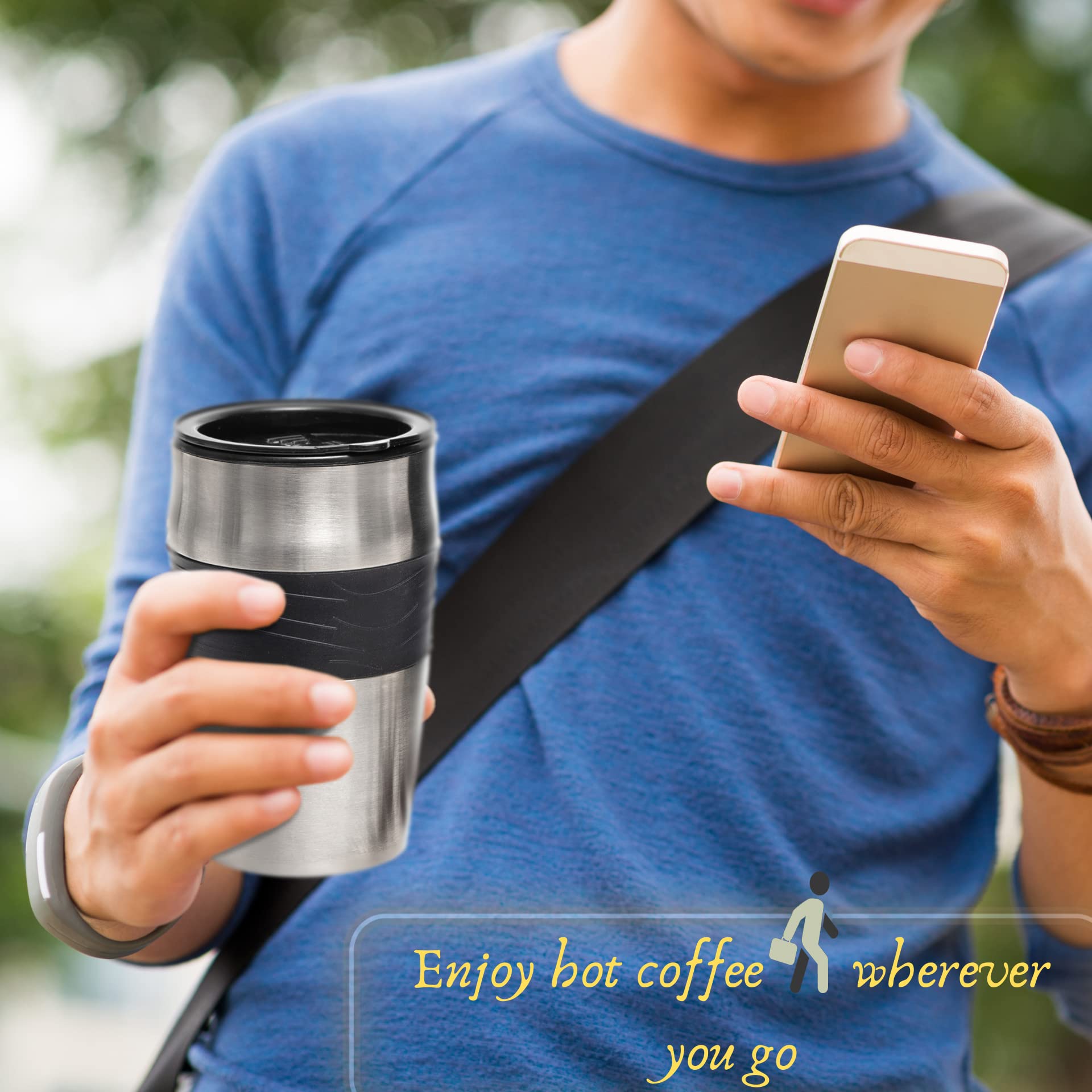 Mixpresso Personal Single Serve Coffee Maker with 14oz Travel Mug - Compact Drip Coffee Machine & Insulated Tumbler - Auto Shut Off & Reusable Filter - Works with Coffee Grounds - Perfect for Home, Office & Travel Use