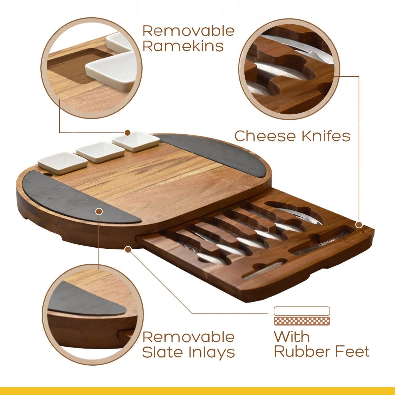 Premium Acacia Wood Cheese Board Set - Large Charcuterie Platter with Knives for Entertaining - Elegant Kitchen Serving Tray for Wine, Cheese & Meats - Perfect Gift for Thanksgiving, Christmas, Weddings & Special Occasions - Ideal for Dinner Parties, Wine Tastings & Holiday Gatherings