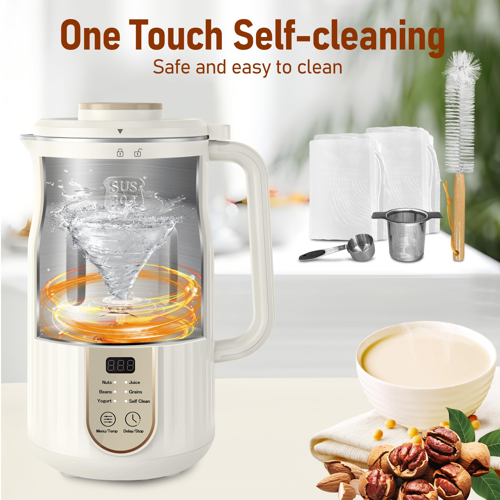 AlfaBot N2 Automatic Nut Milk Maker Machine - 5 Modes for Homemade Almond, Oat, Soy Milk & Yogurt - 35OZ Large Capacity with Delay Setting & Self-Cleaning (White) - Perfect for Vegan, Keto & Healthy Lifestyle Breakfasts