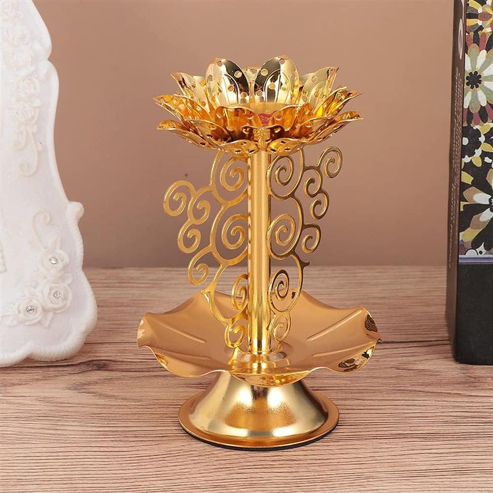 1pc Lotus Carved Alloy Candle Holder - Buddhist Temple Inspired Home Decor for Living Room, Meditation Space & Spiritual Altar