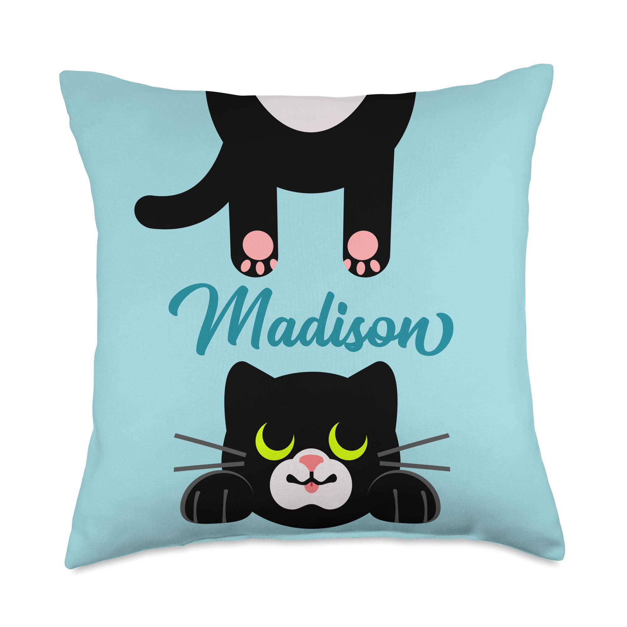 Personalized Madison Name Gift for Girls - Cute Kitty Cat Throw Pillow for Bedroom Decor | Perfect for Birthday Gifts, Room Makeover & Cozy Home Accessories