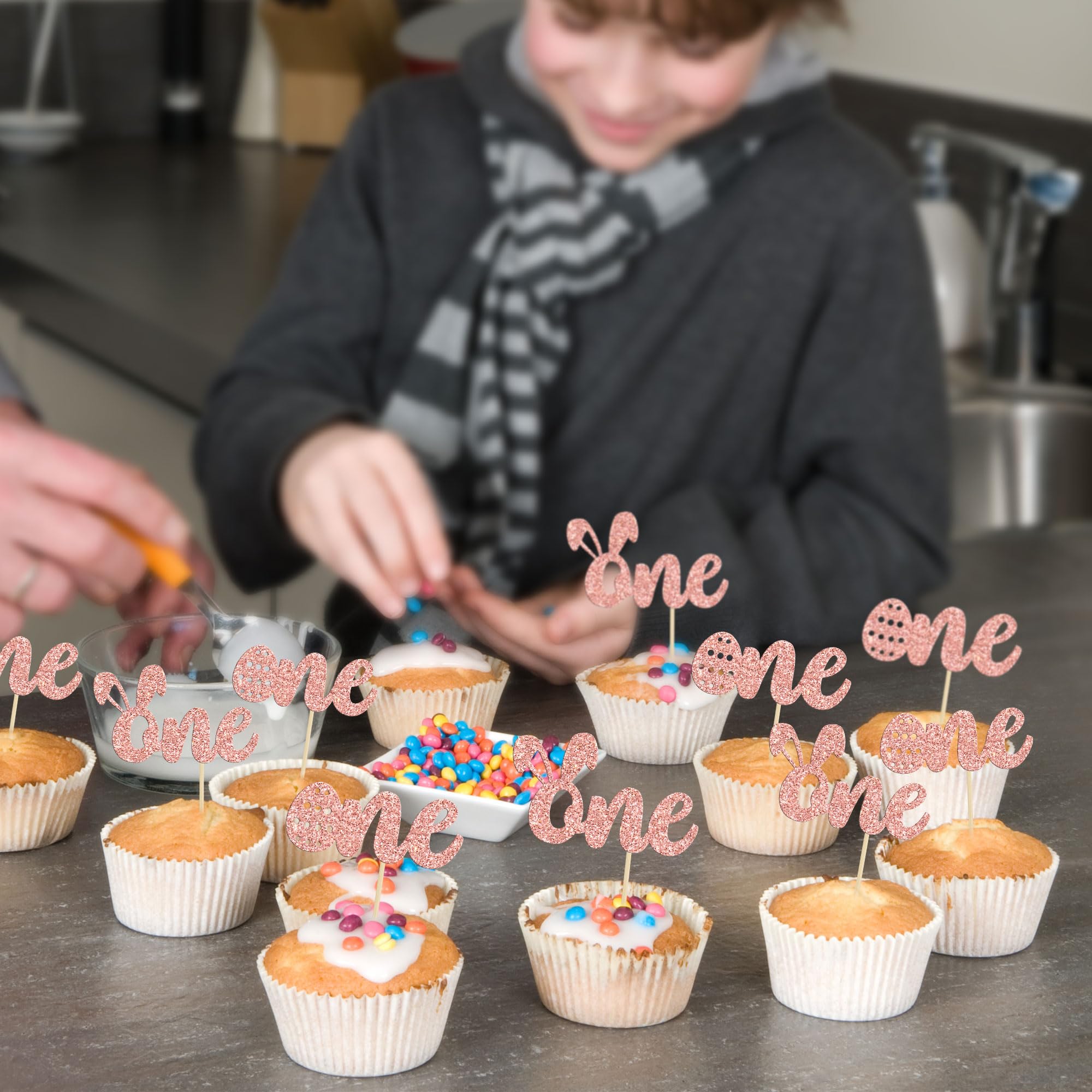 24Pcs Rose Gold Glitter Bunny Easter Cupcake Toppers - Happy Easter Cake Decorations for Spring Birthday, Baby Shower & Bunny Theme Party Decor (Perfect for Easter Desserts, Holiday Treats & Festive Celebrations)