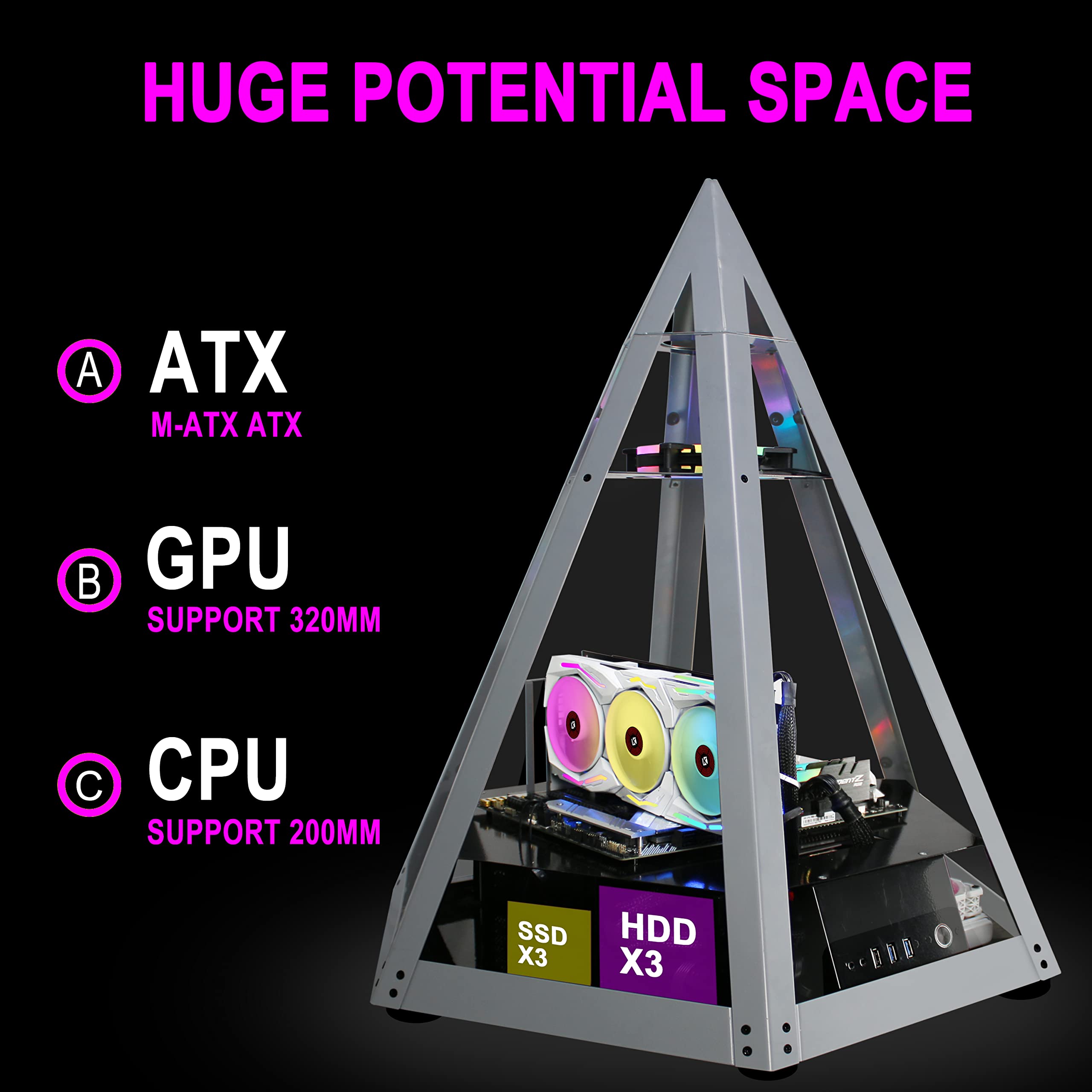 KEDIERS Diamond Pyramid ATX Mid Tower PC Case - Innovative Gaming Computer Case with Tempered Glass & RGB Lighting, High Airflow Design for Gaming PCs (Model C600) - Perfect for Esports, Streaming & High-Performance Gaming Setups