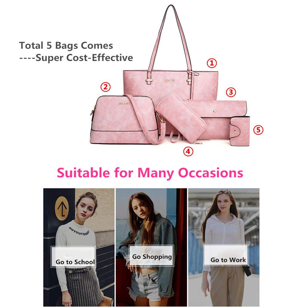 5-Pack Women's PU Leather Tote Handbag Set - Stylish Satchel Purse Collection for Work, Travel & Everyday Use