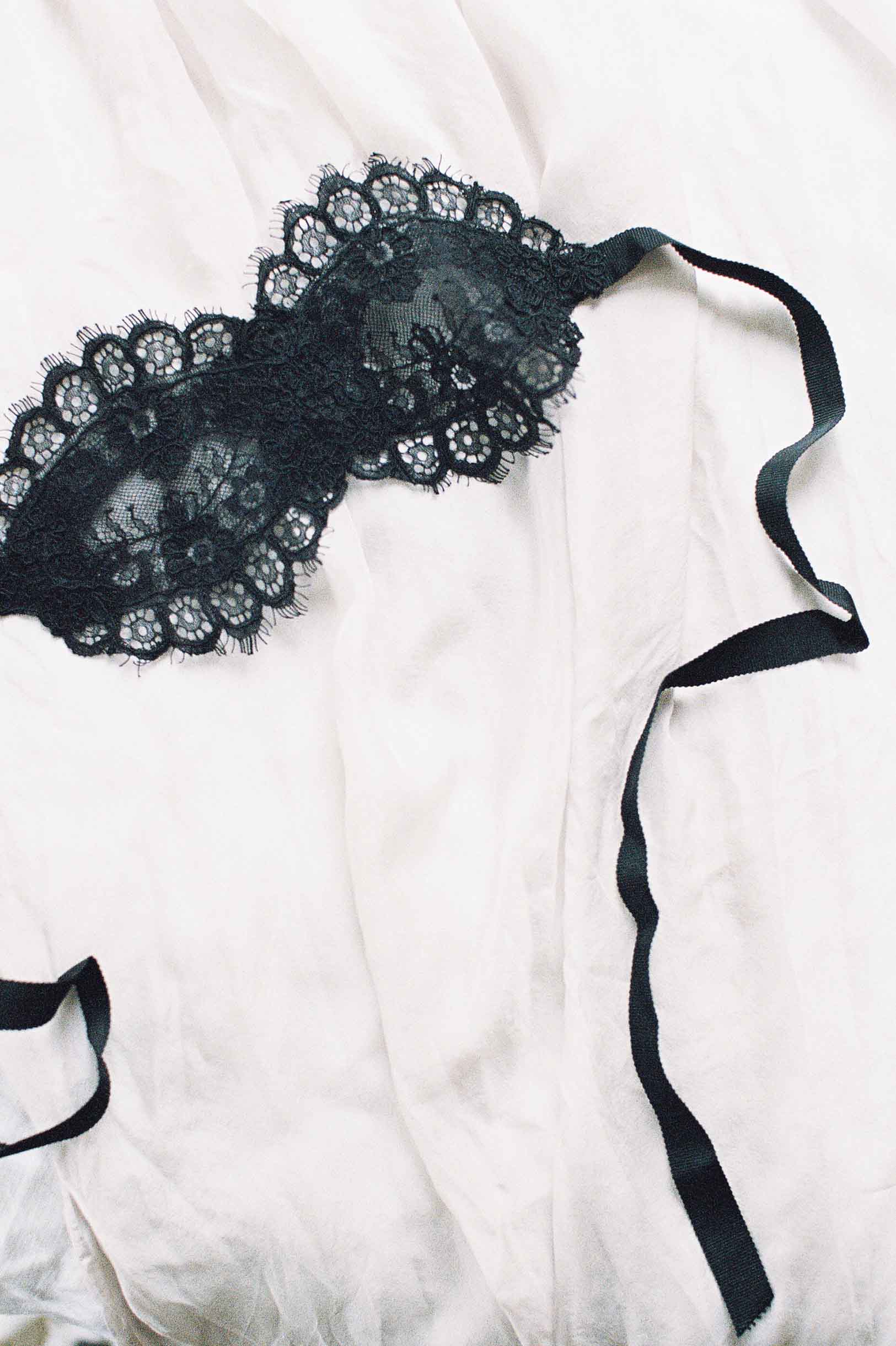 Black Rayna Alencon Lace Blindfold Venetian Sleep Mask - Elegant Eye Cover for Spa, Meditation, Travel & Sensual Play